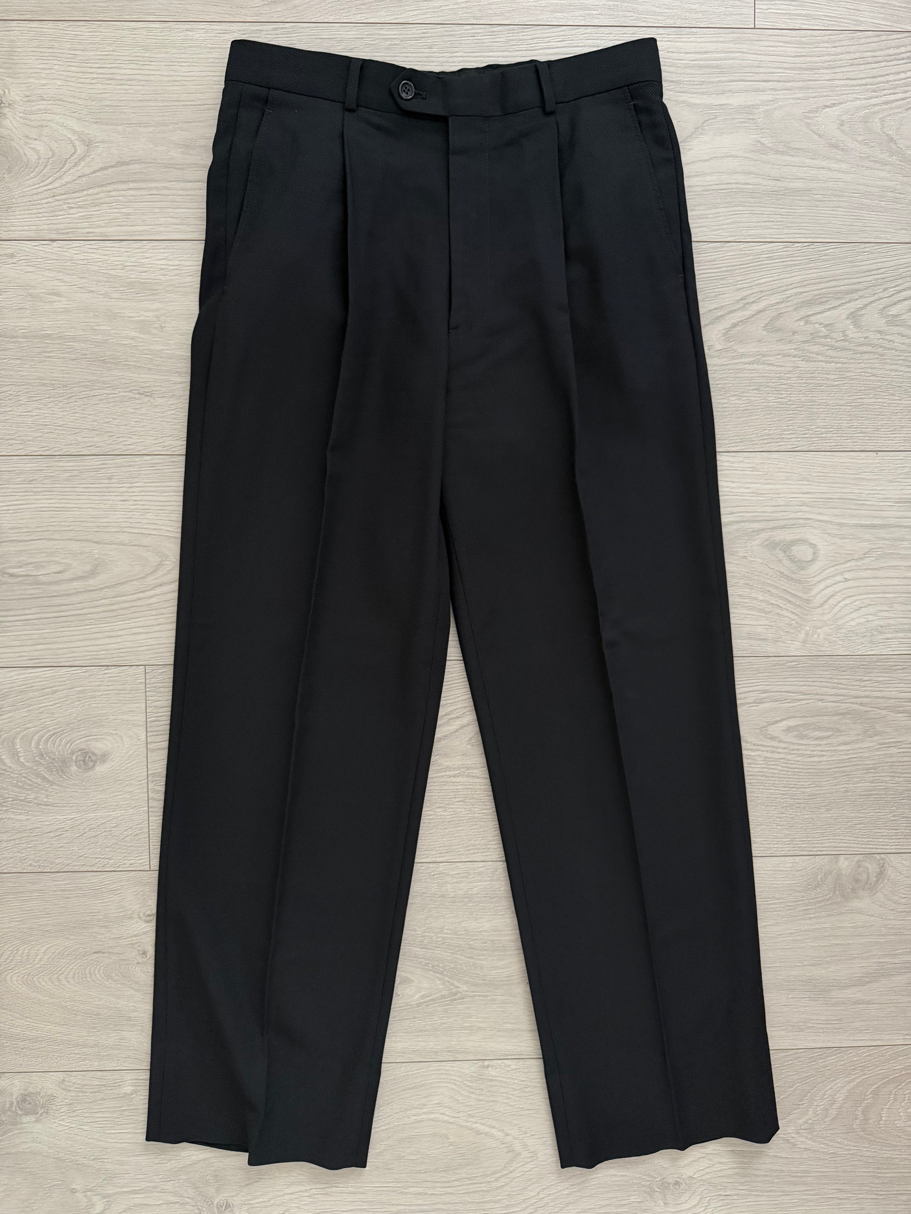 Armani 1990s Peaked Lapel Double Breasted Pleated Textured Wool Suit Black - Size S Jacket / 30" Waist
