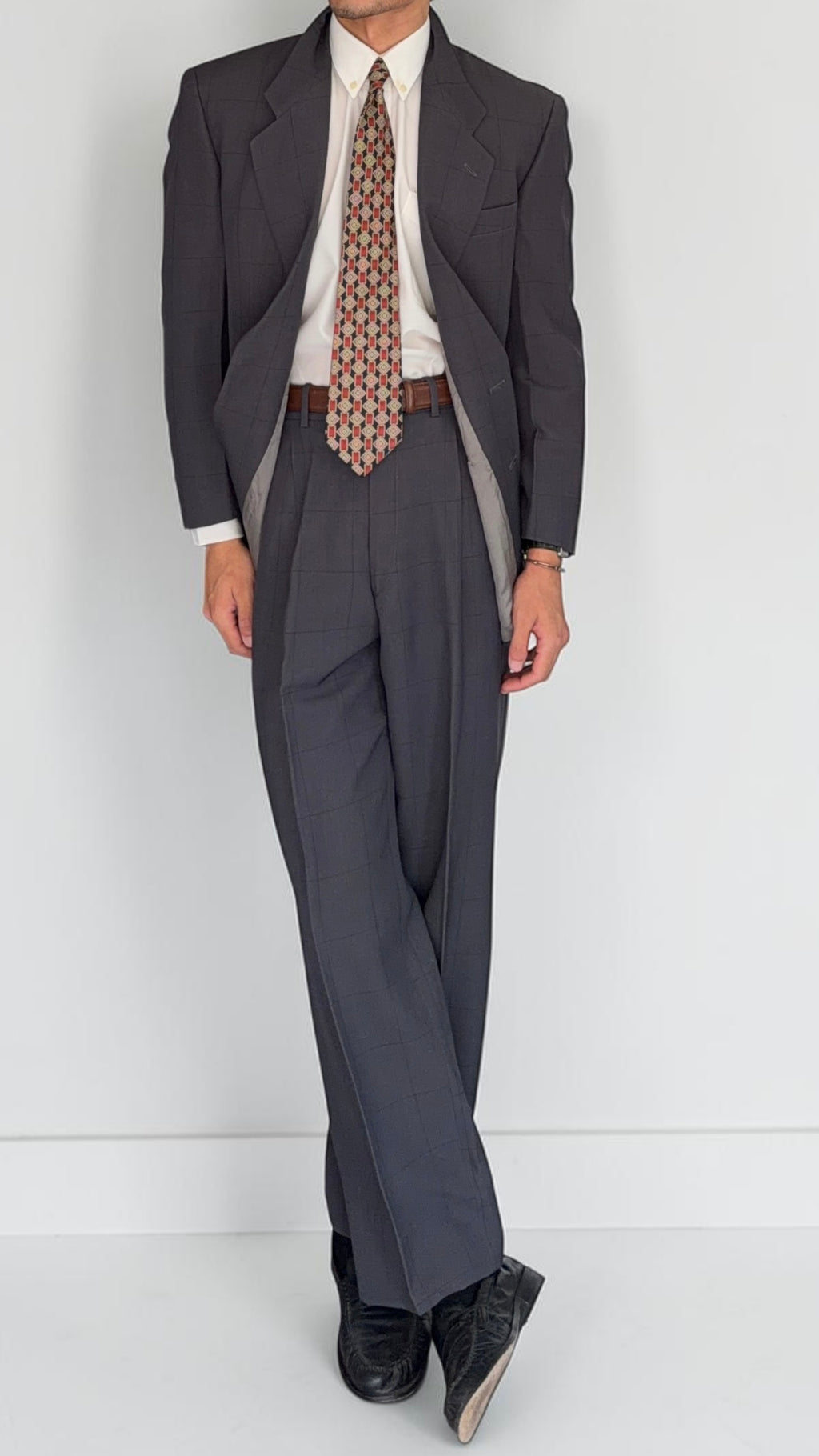 Giorgio Armani Mainline 1980s 2B Double Pleat Draped Grey Suit - Size S Jacket / 29" Waist