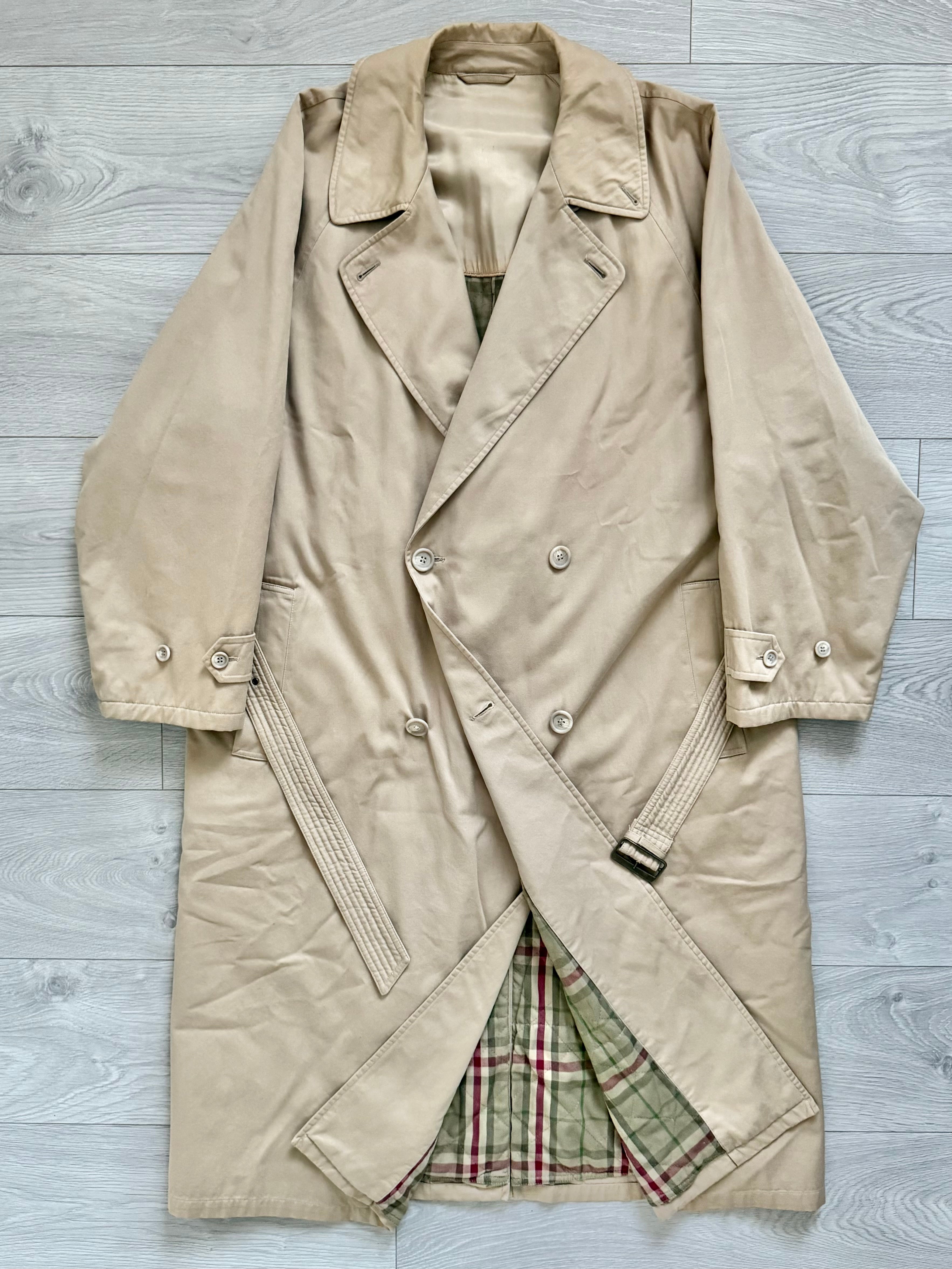 Giorgio Armani 1980s Plaid Lined Belted Trench Coat - Size M