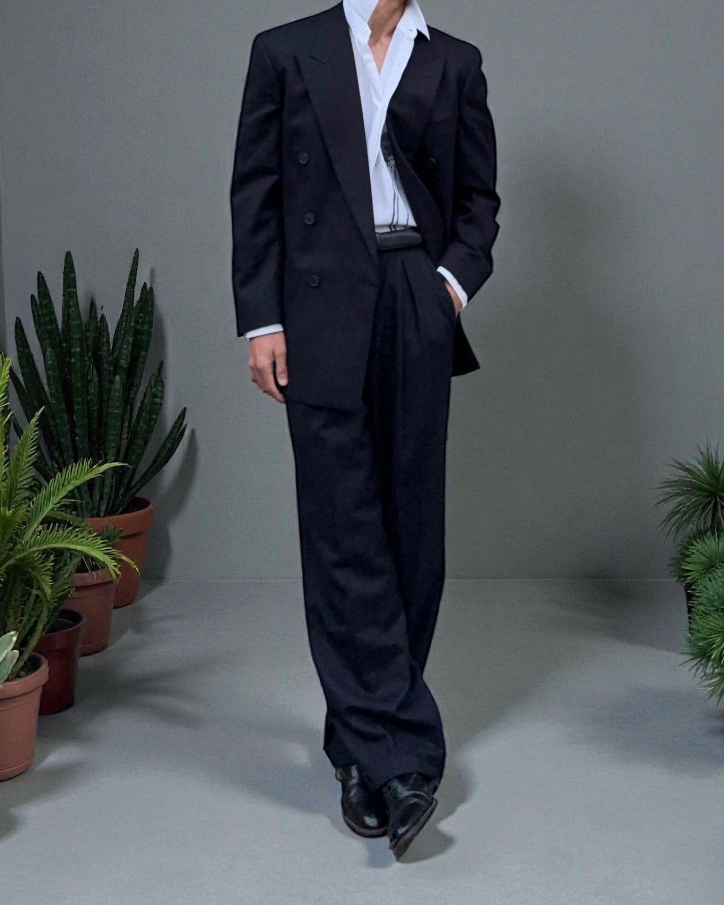 Giorgio Armani 1990s Double-Breasted Striped Wool Suit - Size M Jacket / 32" Waist