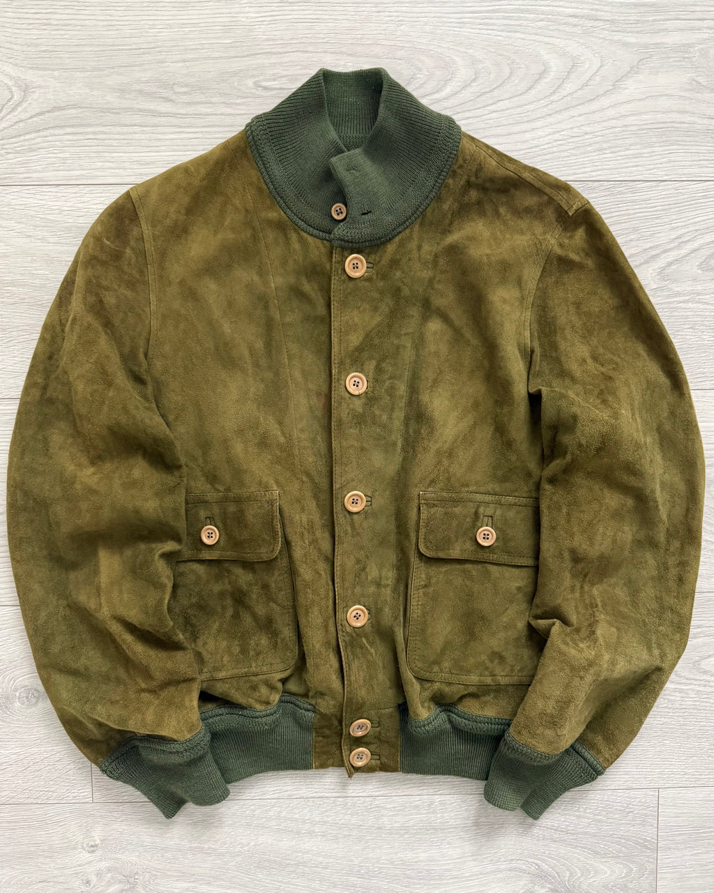 Sicons Armani 1980s Suede Green Military Flight Jacket - Size S