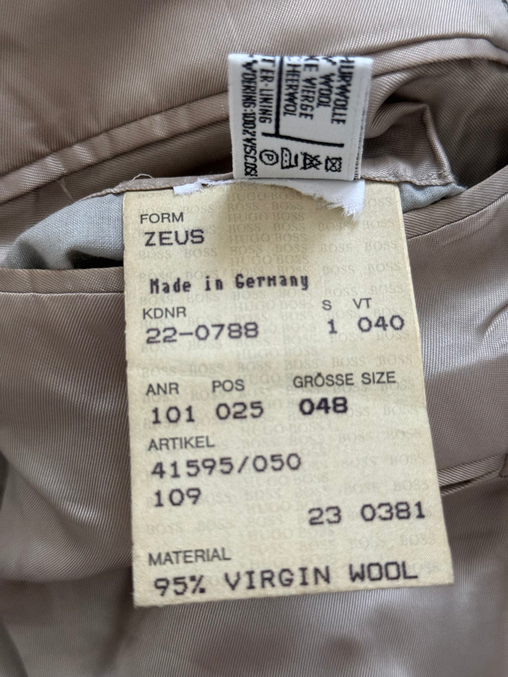 Hugo Boss 1980s 'Zeus' Peaked Lapel Double Breasted Herringbone Wool Sports Blazer Jacket - Size L