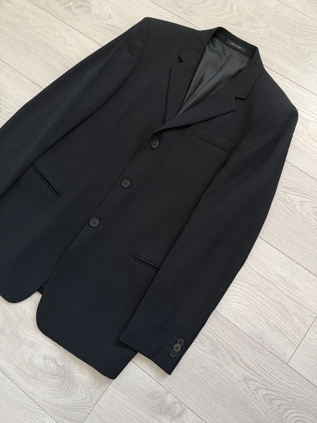 Emporio Armani 1990s 3B Black Draped Wool Suit - Size L Jacket / 34" Waist