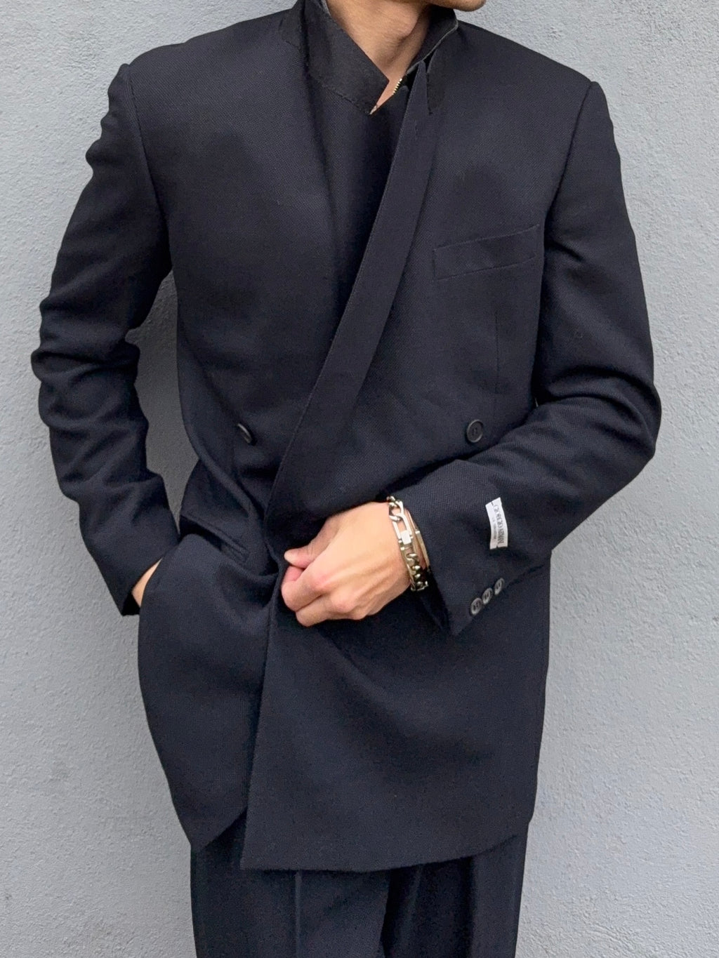 Giorgio Armani 1980s Double Breasted Pleated Wool Suit Navy New - Size L Jacket / 32" Waist