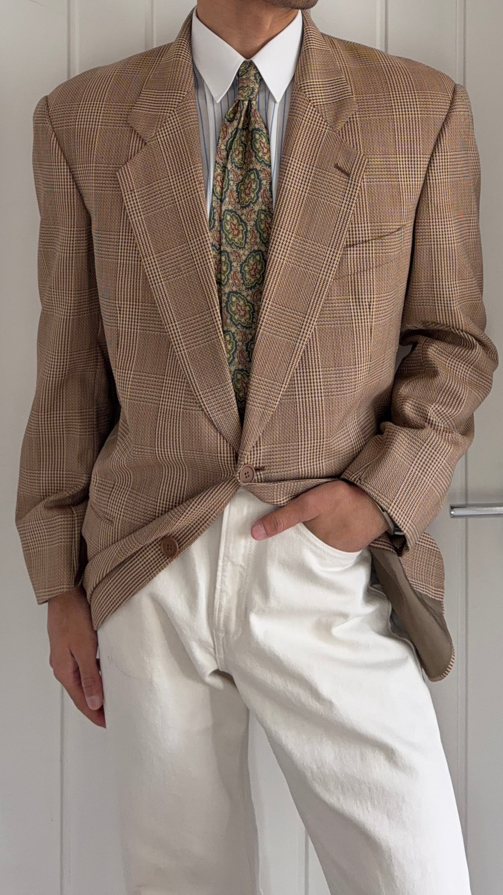 Giorgio Armani 1980s 2B Textured Check Wool Sport Jacket Blazer - Size L