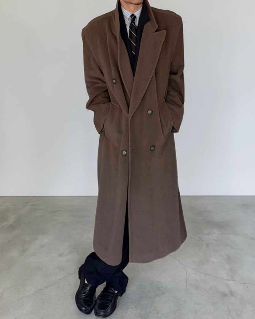 Hugo Boss 1980s Oversized Peaked Lapel Double Breasted Wool Coat - Size L