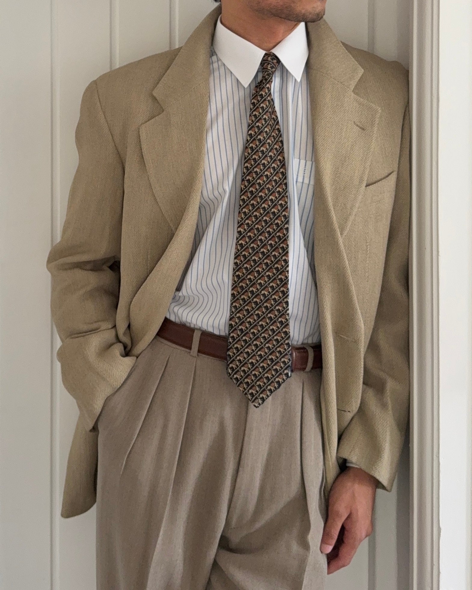 Giorgio Armani 1980s 2B Wool Silk Beige Sport Jacket Blazer - Size M