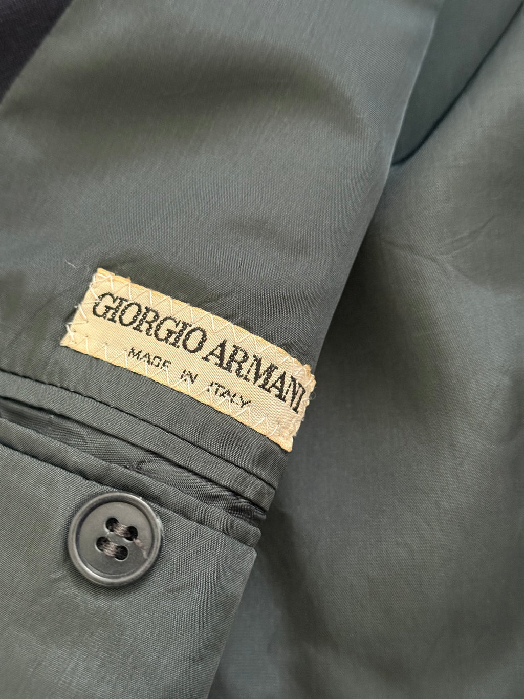 Giorgio Armani Mainline 1980s Navy Peaked Lapel Double Breasted Wool Sports Blazer Jacket - Size L