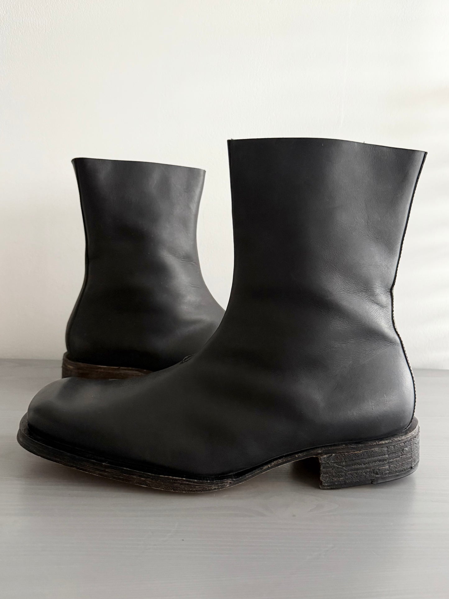 Maison Martin Margiela FW2001 Line 10 Leather Square Toe Boots - Size US11/UK10/EU44