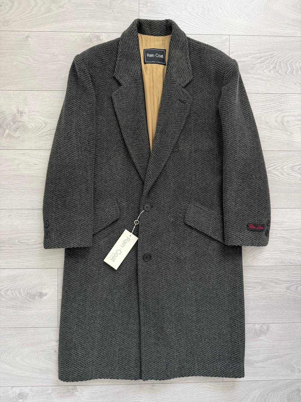 1980s Made in Italy Herringbone Wool Blend Coat Forest Green - Size M