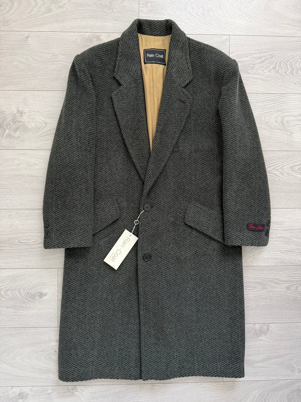 1980s Made in Italy Herringbone Wool Blend Coat Forest Green - Size M