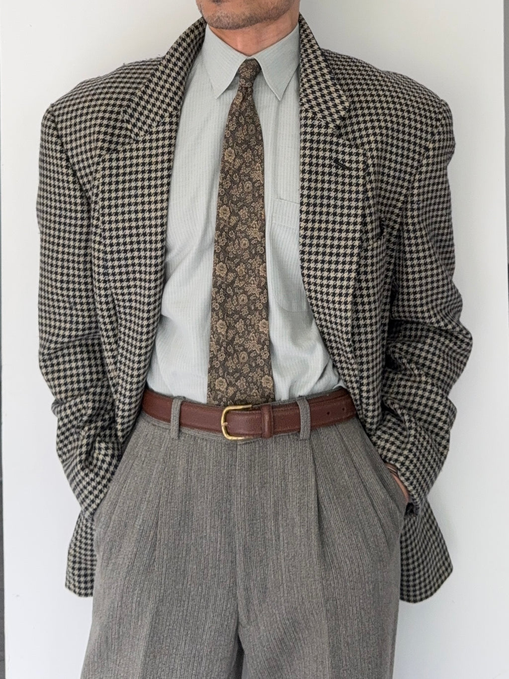 Giorgio Armani 1980s Houndstooth Textured Wool Check Sports Jacket Blazer - Size XL