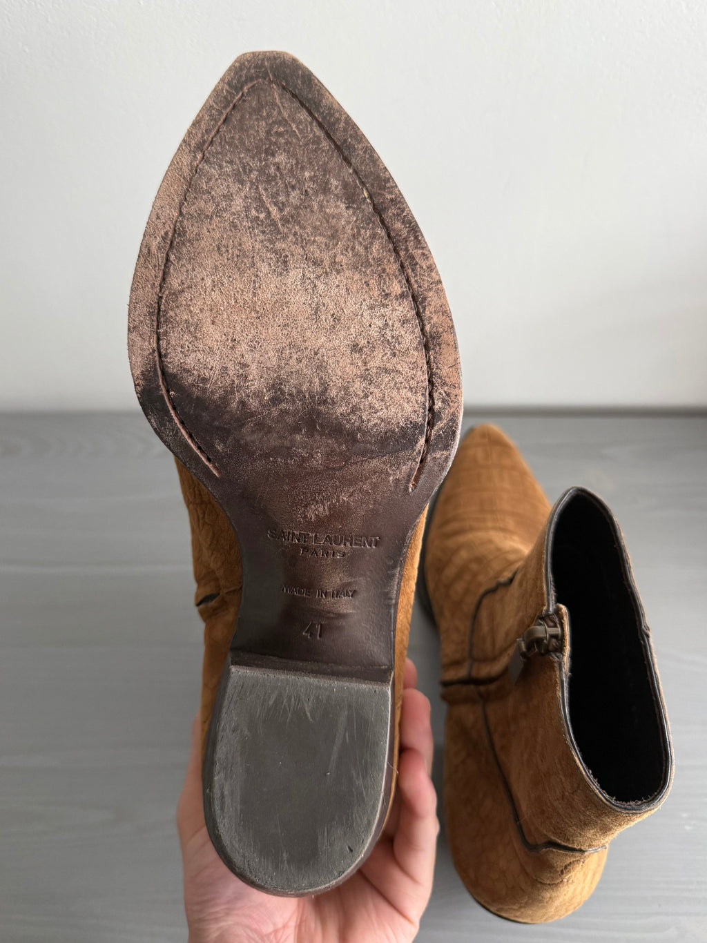 Saint Laurent Paris FW20 Croc Embossed Lukas Boots - Size US8