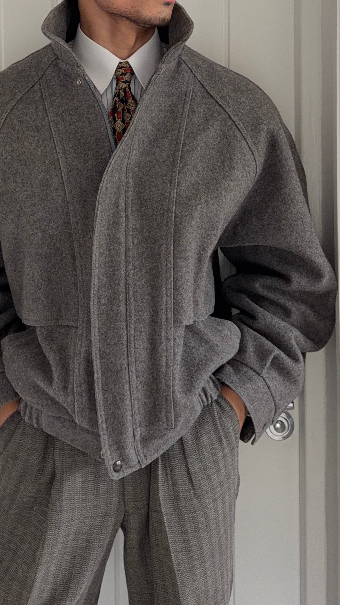 London Fog Vintage 1990s Wool Blouson Bomber Jacket - Size L