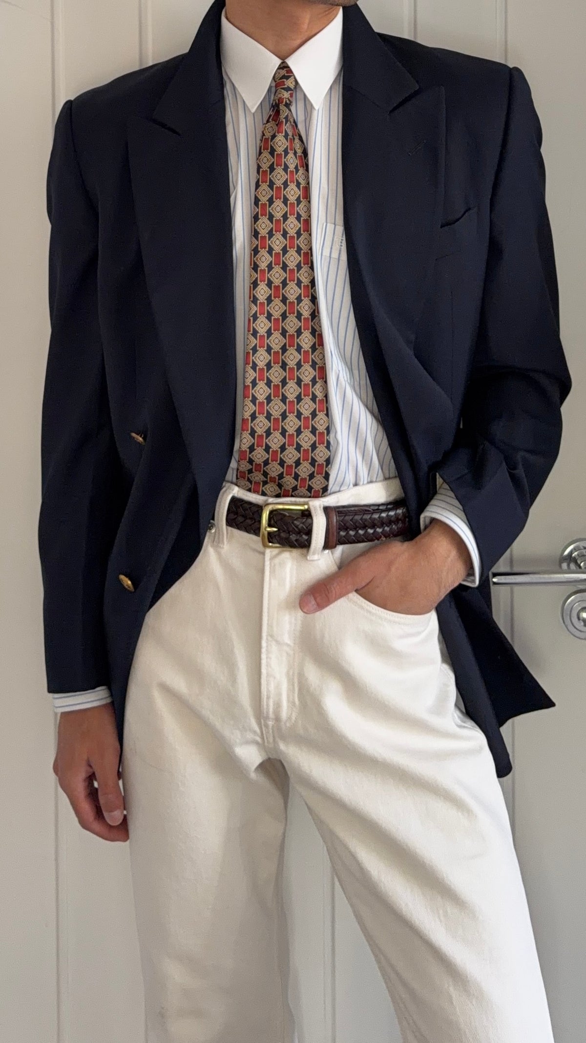 Valentino 1980s Metal Button Double Breasted Wool Navy Sport Jacket Blazer - Size S