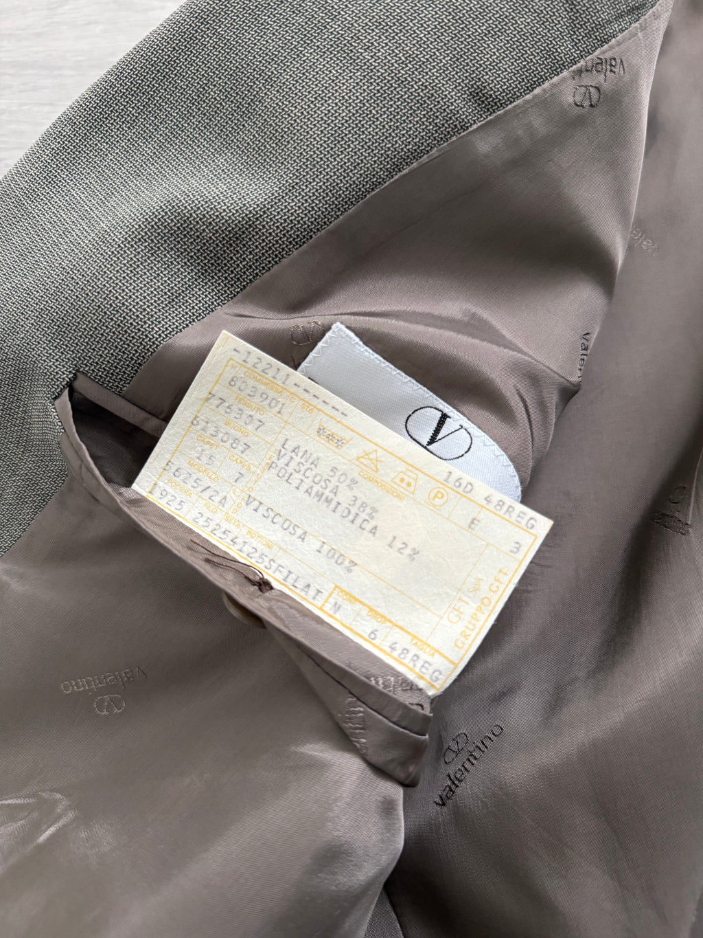 Valentino 1980s 6B Double Breasted Wool Power Suit in Taupe Olive - Size M Jacket / 32" Waist