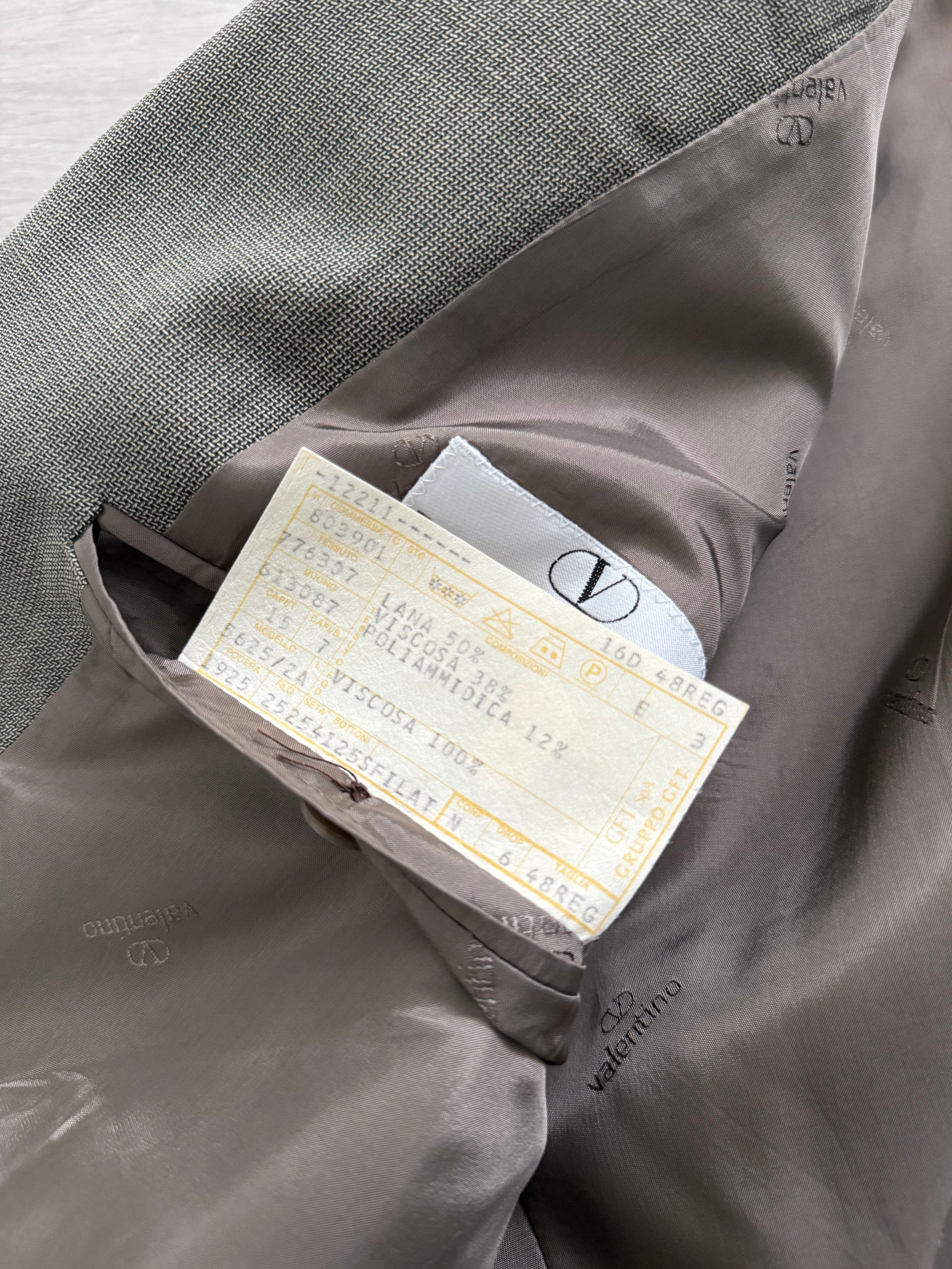 Valentino 1980s 6B Double Breasted Wool Power Suit in Taupe Olive - Size M Jacket / 32" Waist