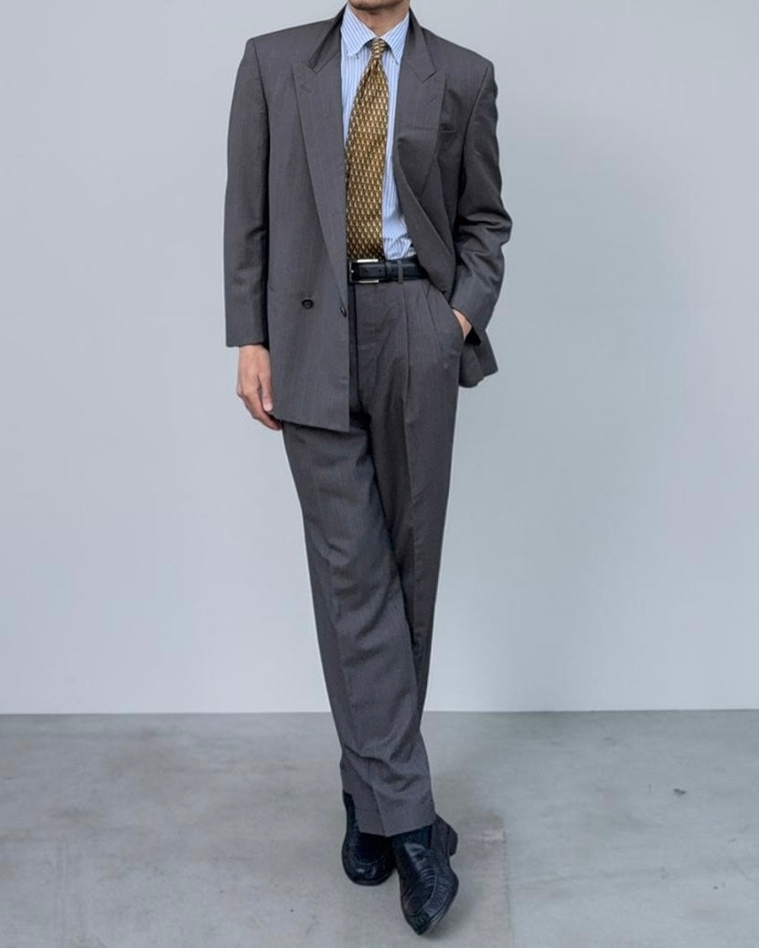 Comme Des Garcons Homme Deux 1990 Double Breasted Pleated Wool Grey Suit - Size M Jacket / 30" Waist