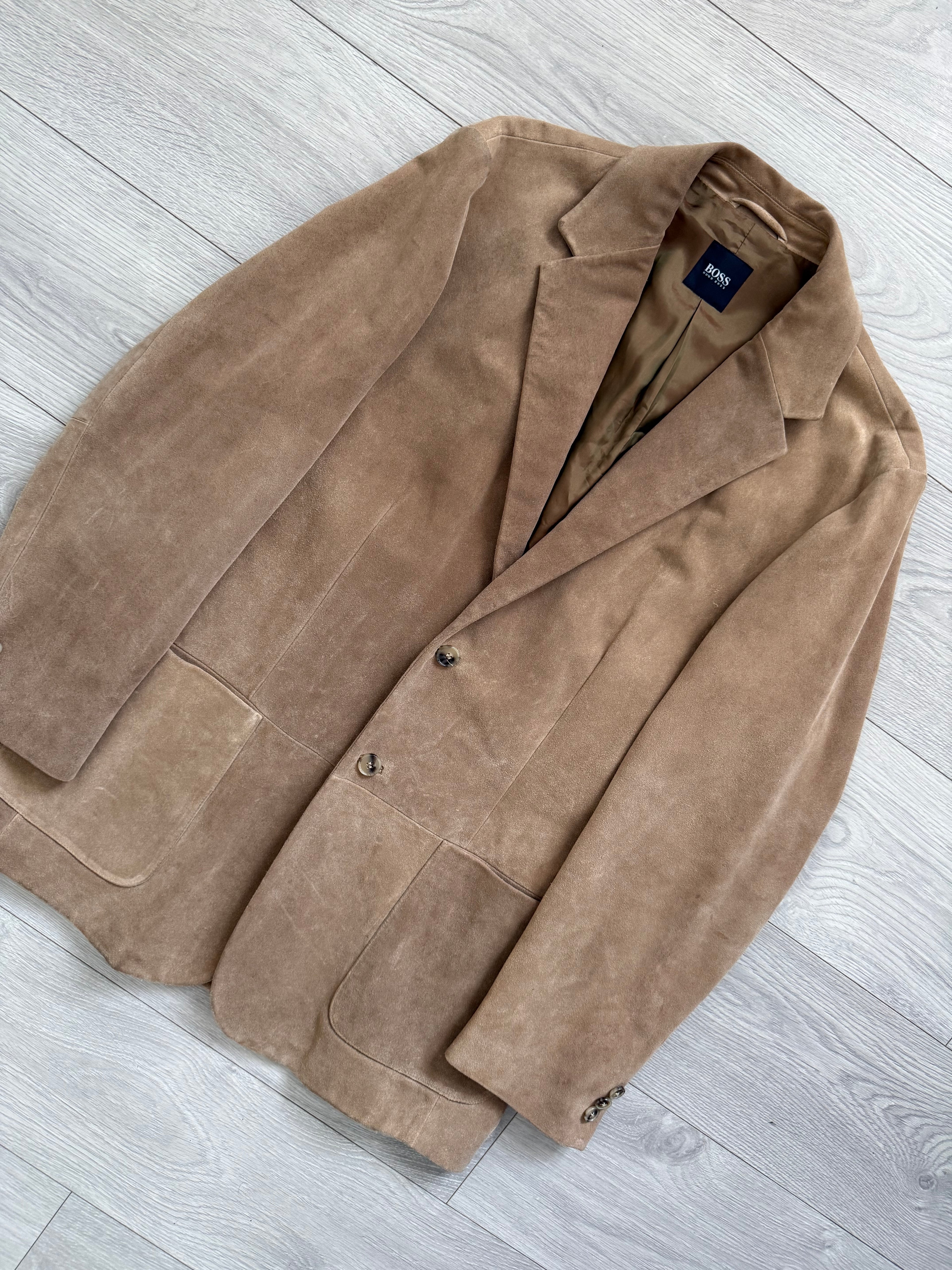Hugo Boss 1990s Italian Calf Leather Suede 2B Jacket - Size L