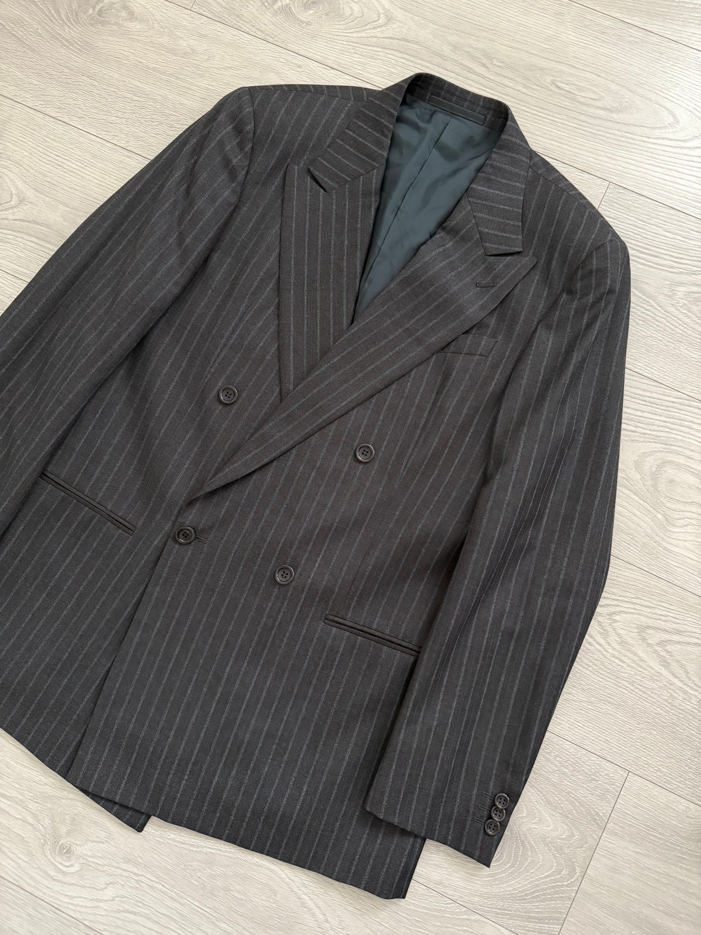 Armani 1990s Double Breasted Pleated Wool Suit - Size L Jacket / 34" Waist