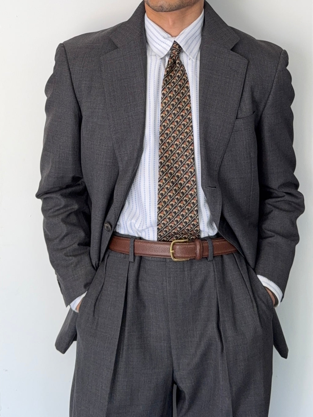 Ralph Lauren 1990s 2B Wool Grey Double-Pleated Suit - Size M Jacket / 32" Waist