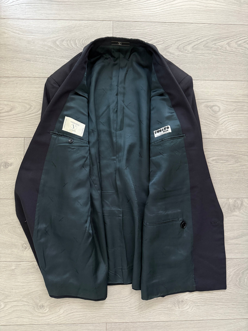 Valentino 1980s Peaked Lapel Double Breasted Metal Button Wool Jacket Navy  - Size S