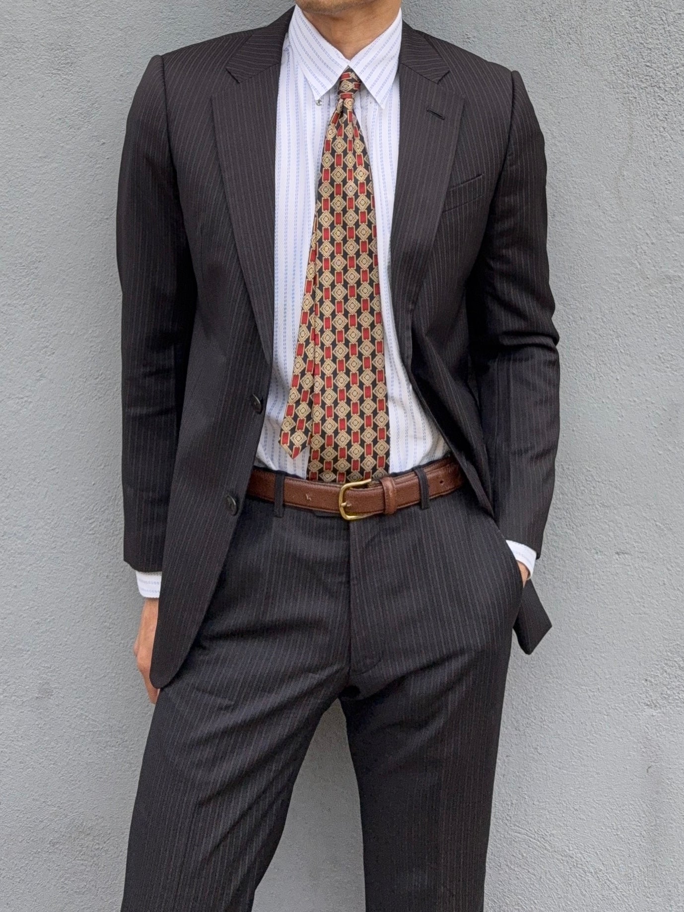 Armani 1990s 2B Striped Wool Suit Black Grey - Size S Jacket / 30" Waist