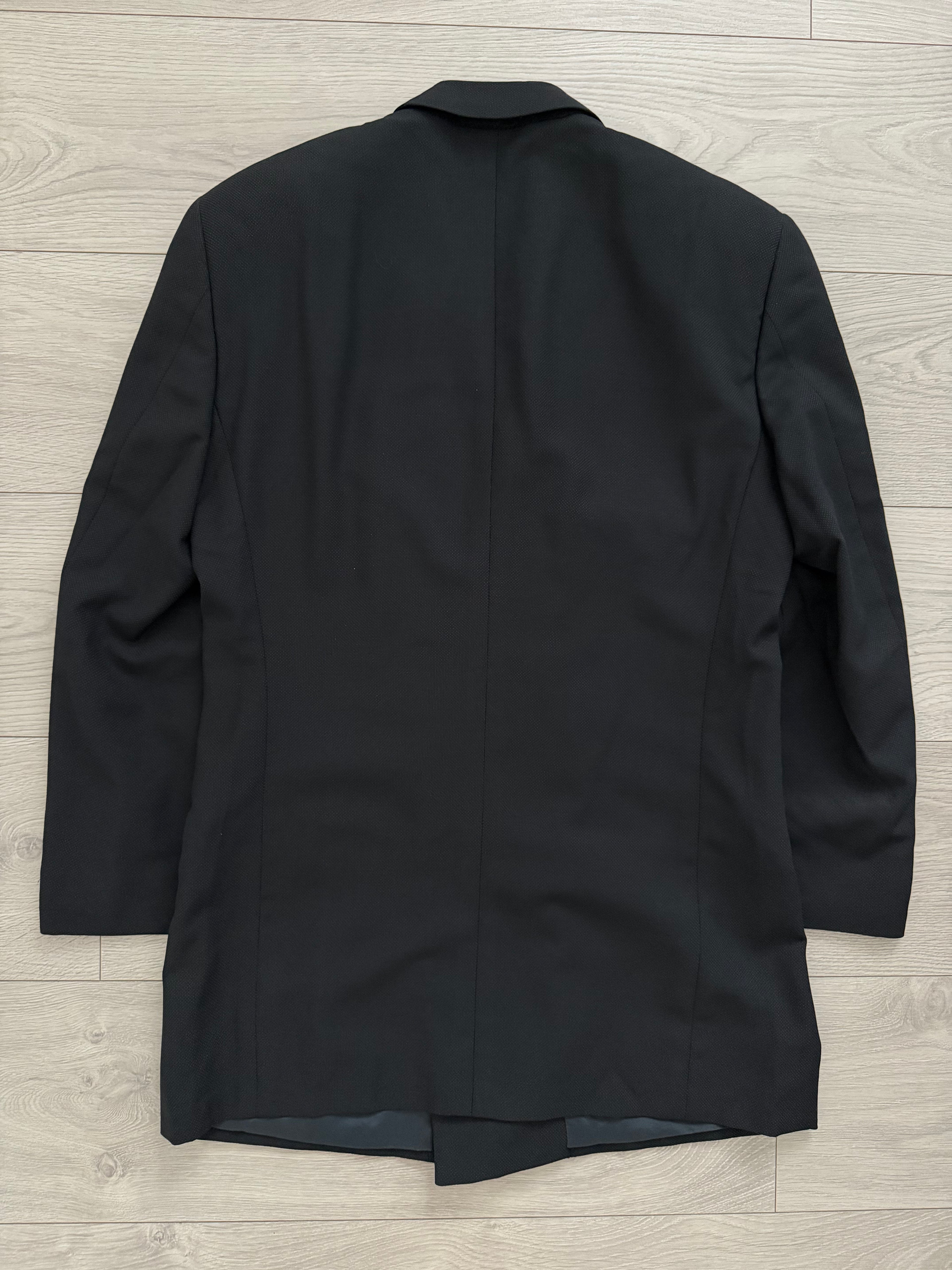 Armani 1990s Peaked Lapel Double Breasted Pleated Textured Wool Suit Black - Size S Jacket / 30" Waist