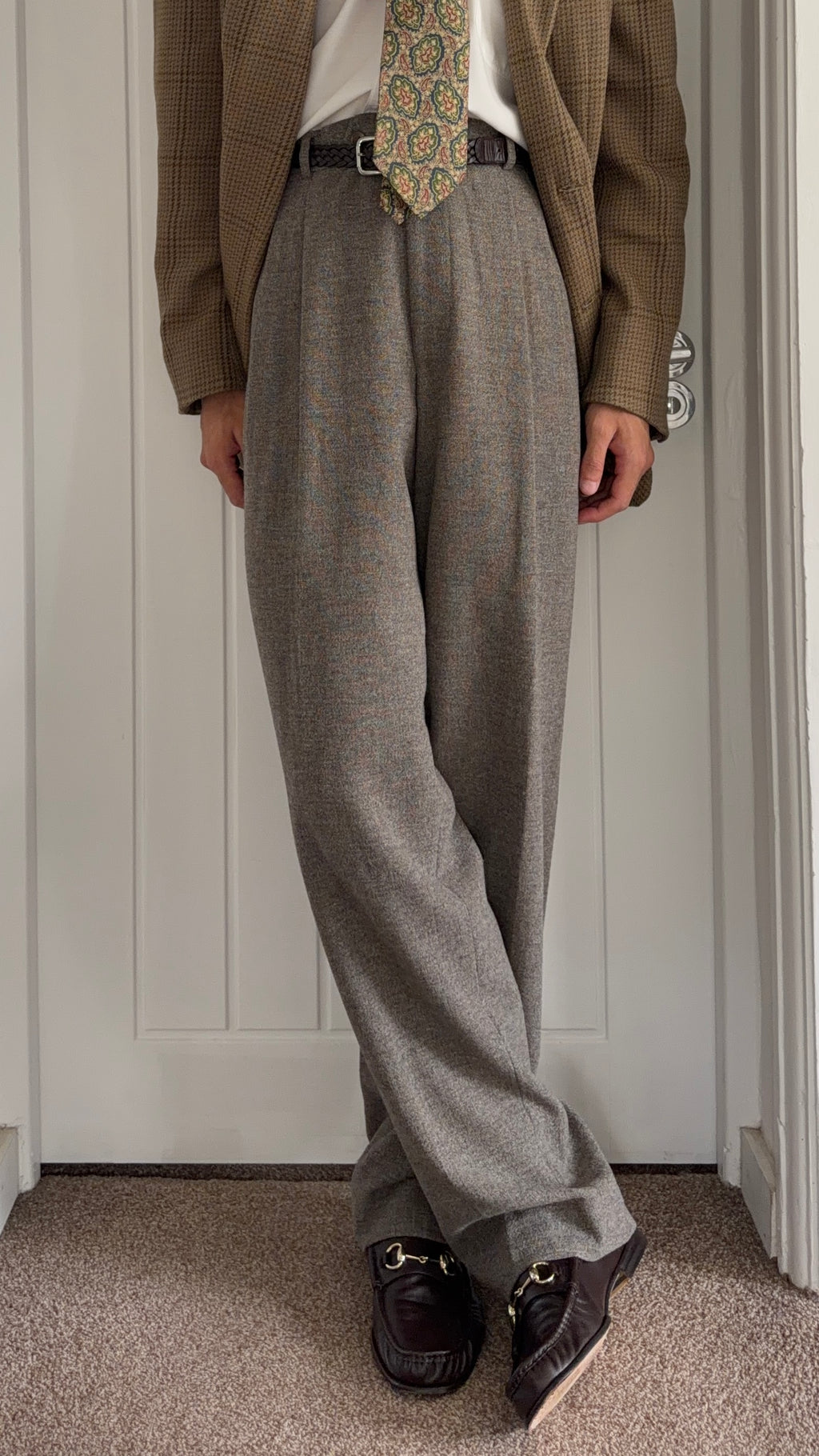 Hugo Boss 1980s Draped Double Pleat Melange Fabric Wool Pants - Size 36" Waist