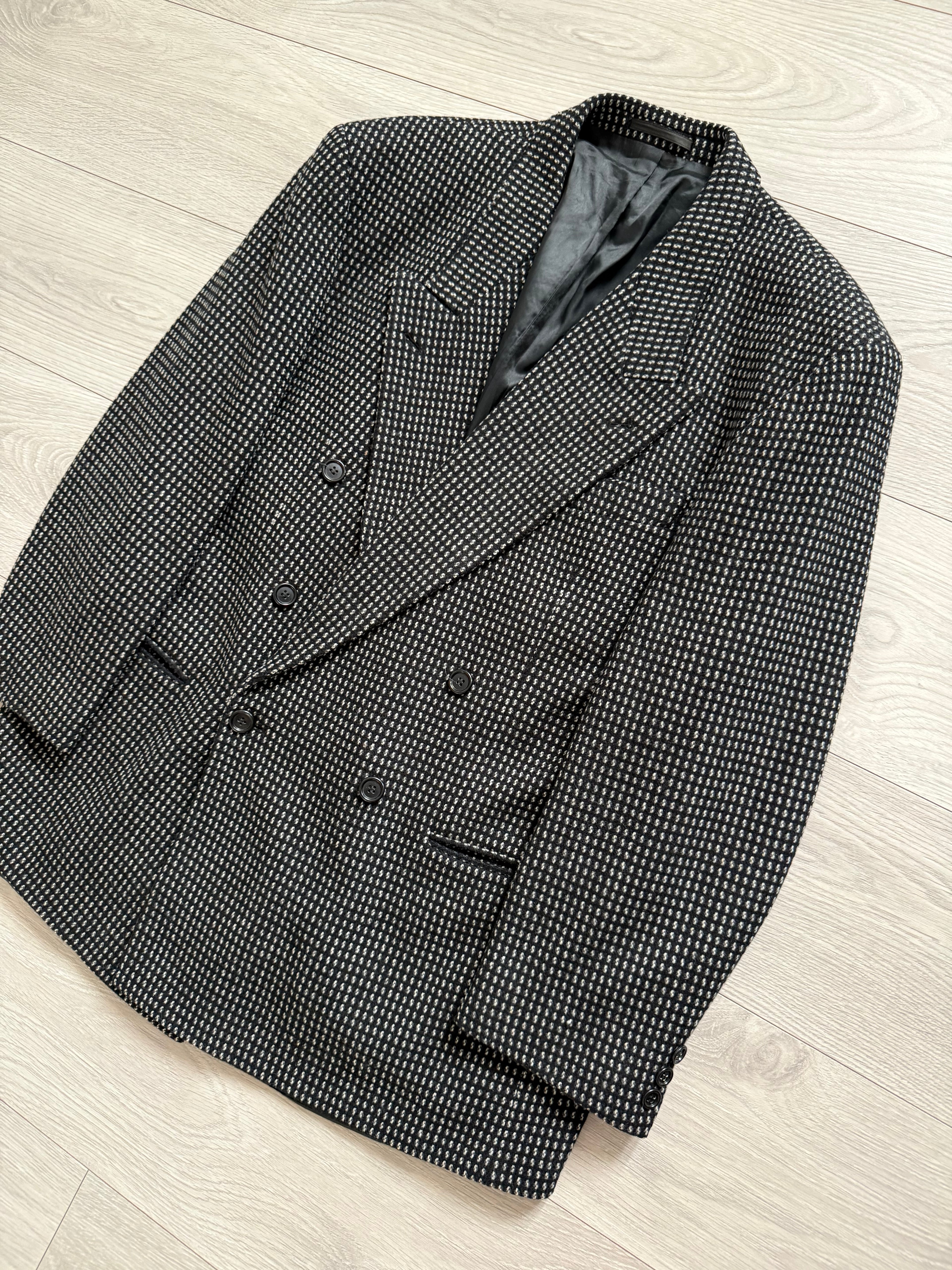 Hugo Boss 1980s Wool Cashmere Peaked Lapel Double Breasted Textured Sport Jacket Blazer - Size XL