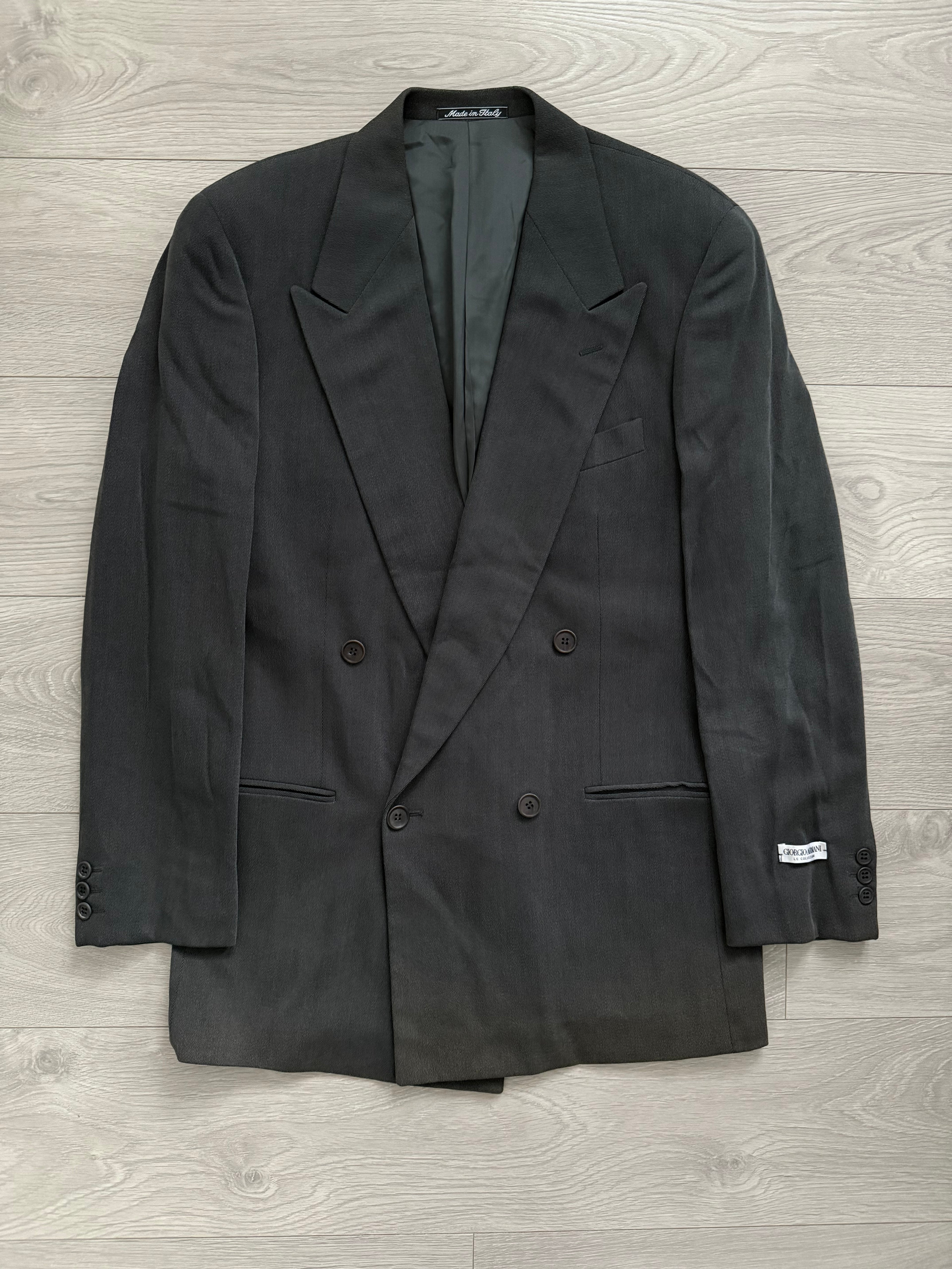 Giorgio Armani 1980s Double Breasted Pleated Wool Suit Steel Charcoal New - Size L Jacket / 32" Waist
