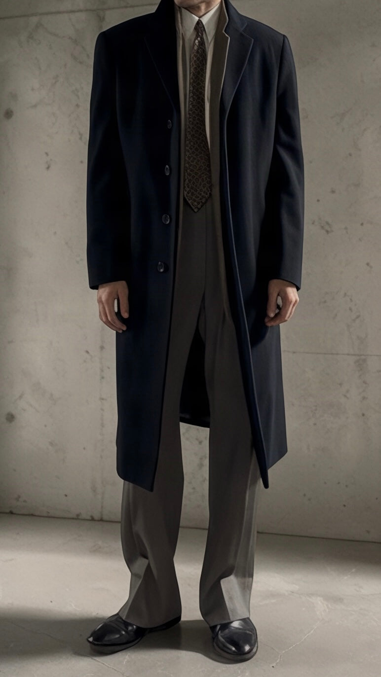 Armani 1990s Charcoal Grey Wool Over Coat - Size M