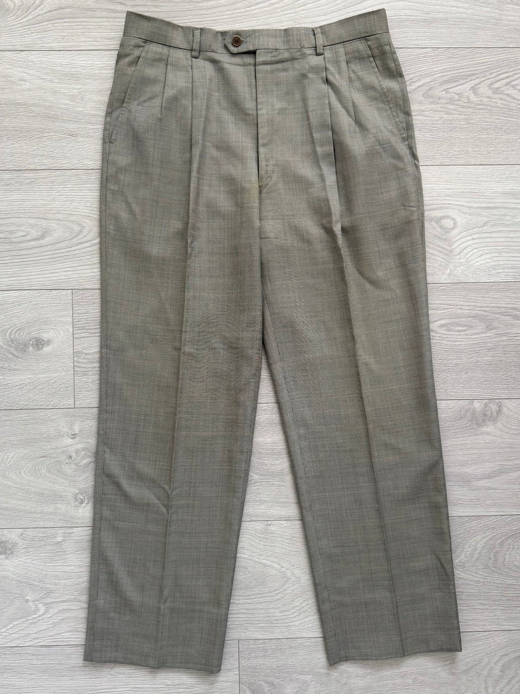 Yves Saint Laurent 1990s Checkered Pleated Wool Suit - Size L Jacket / 34" Waist
