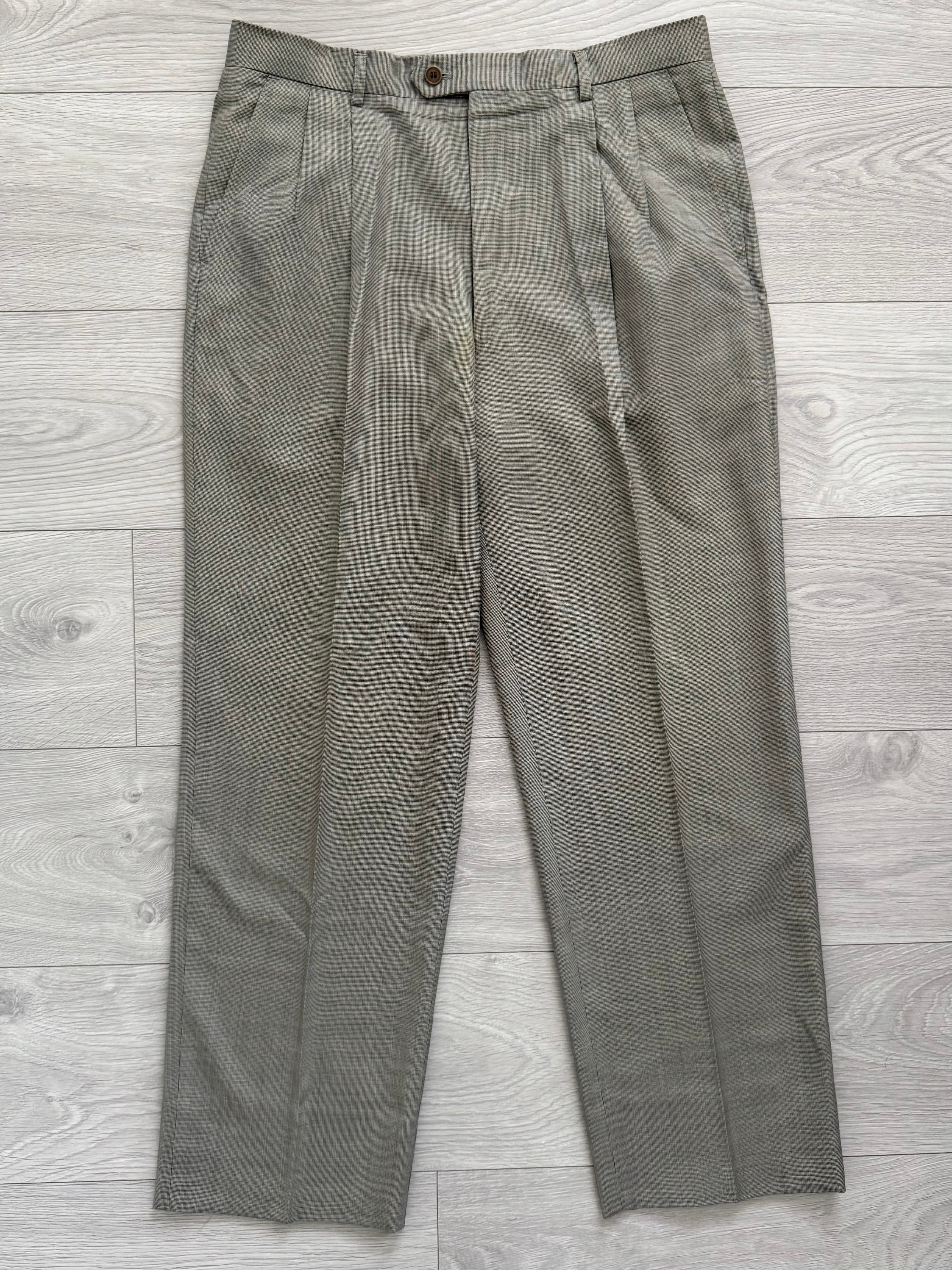 Yves Saint Laurent 1990s Checkered Pleated Wool Suit - Size L Jacket / 34" Waist