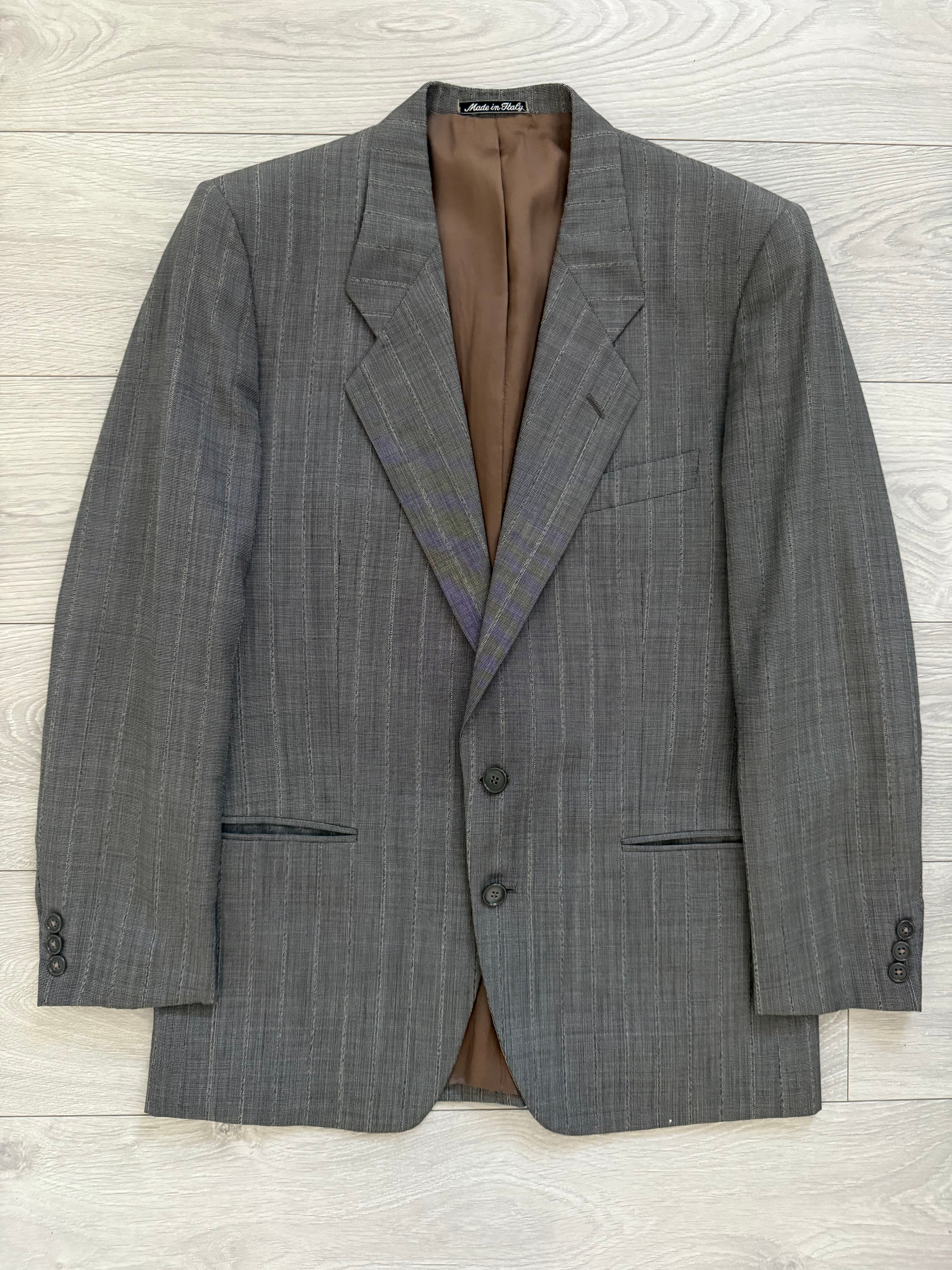 Giorgio Armani Mani 1980s 2B Textured Wool Grey Pleated Suit - Size M Jacket / 32" Waist