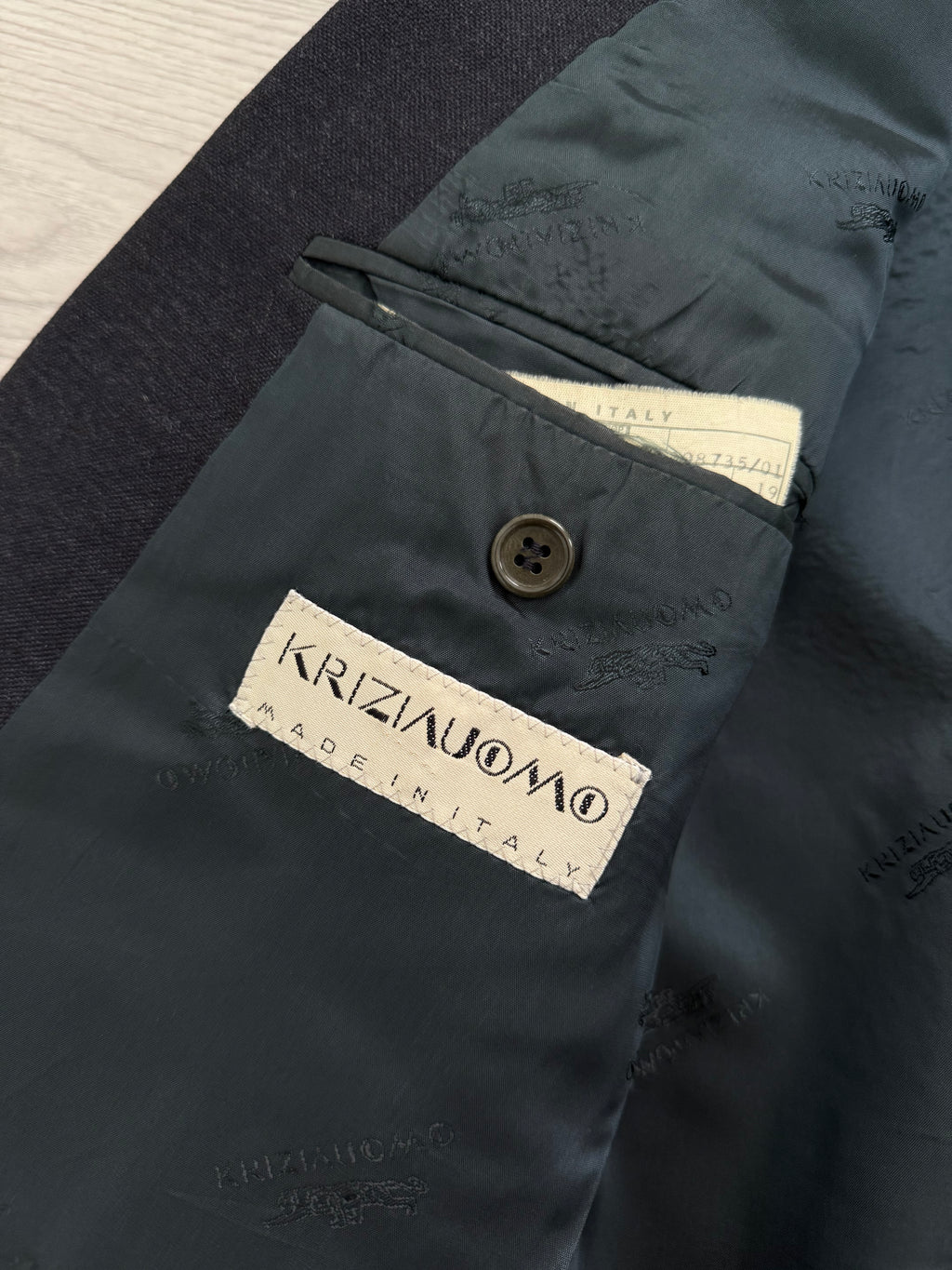 Krizia Armani 1990s Peaked Lapel Double Breasted Pleated Wool Suit Navy - Size M Jacket / 31" Waist