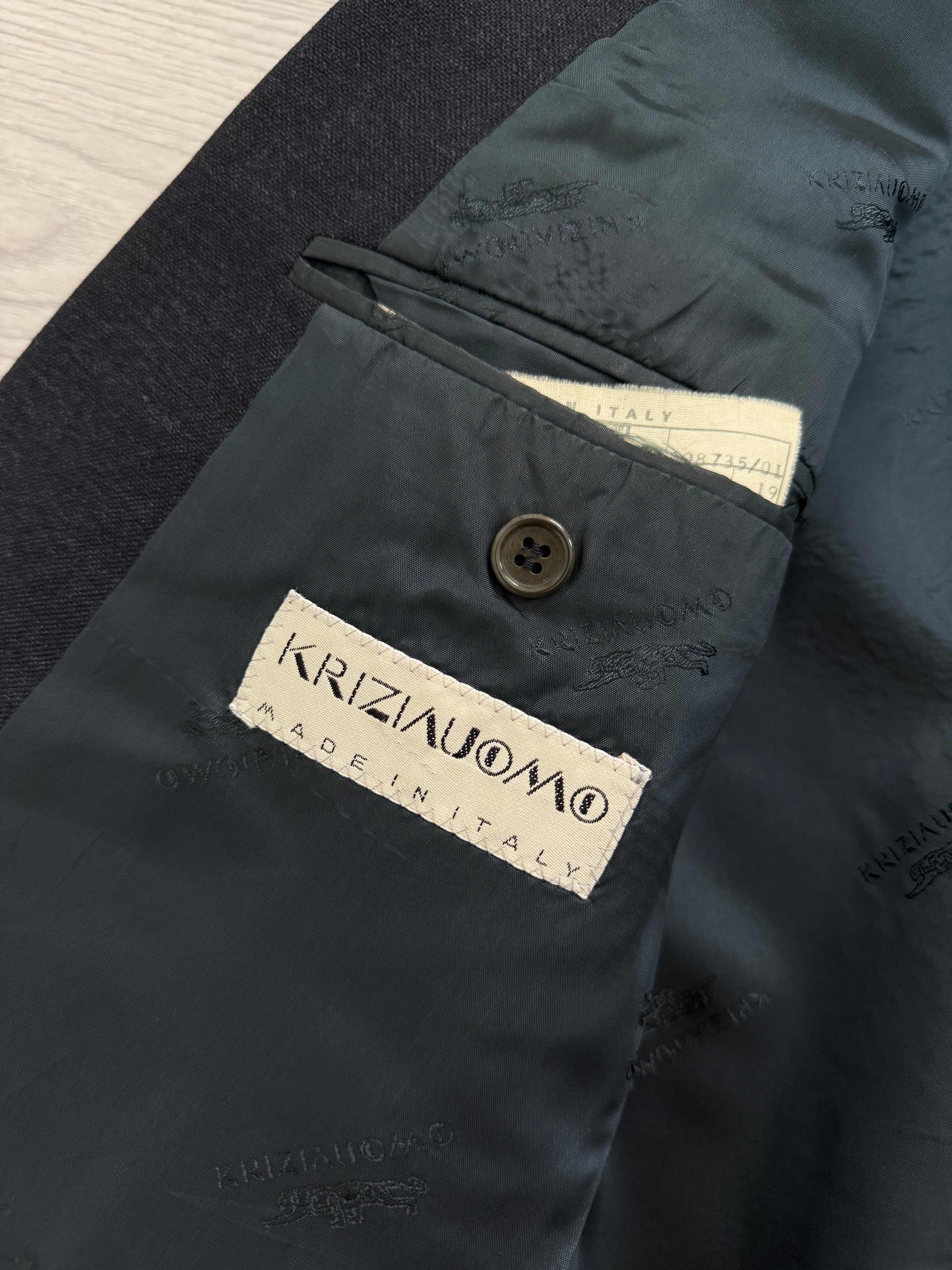 Krizia Armani 1990s Peaked Lapel Double Breasted Pleated Wool Suit Navy - Size M Jacket / 31" Waist