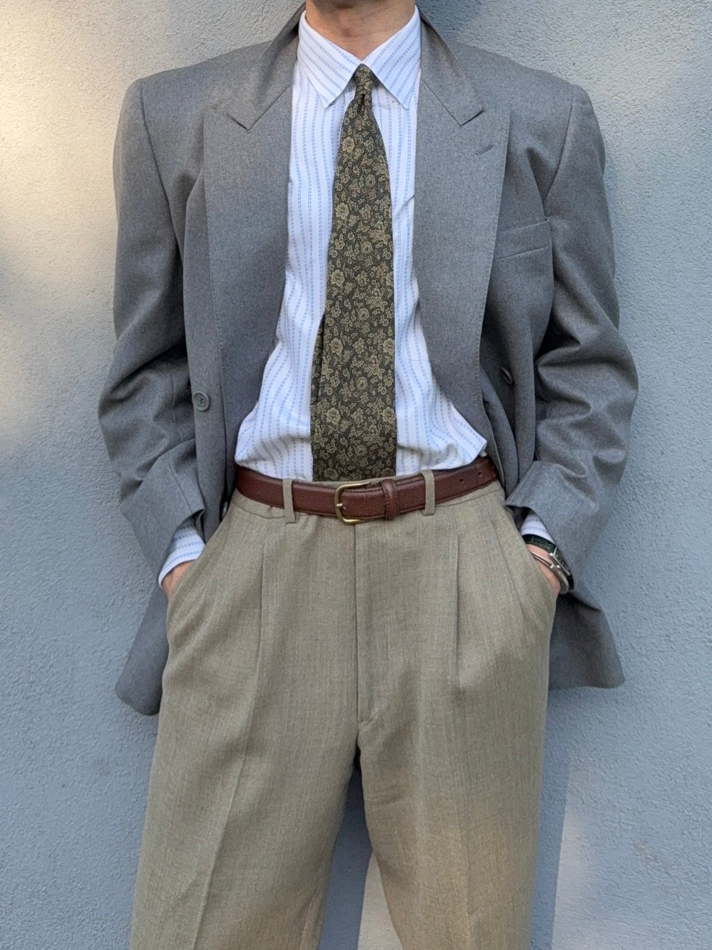 Yves Saint Laurent 1980s Double Breasted Peaked Lapel Wool Blazer Jacket Grey - Size XL