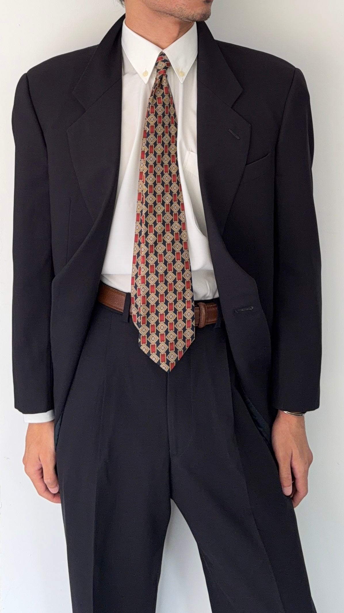 Giorgio Armani 1980s 2B Double Pleat Lightweight Navy Wool Suit - Size M Jacket / 32" Waist