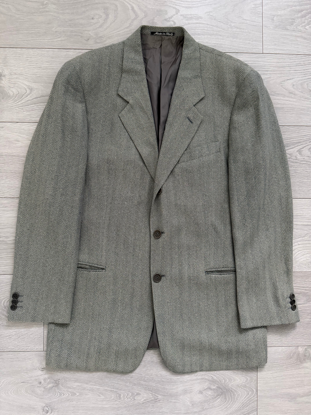 Giorgio Armani 1980s Silk Wool 3B Herringbone Weave Draped Sport Jacket Blazer  - Size XL