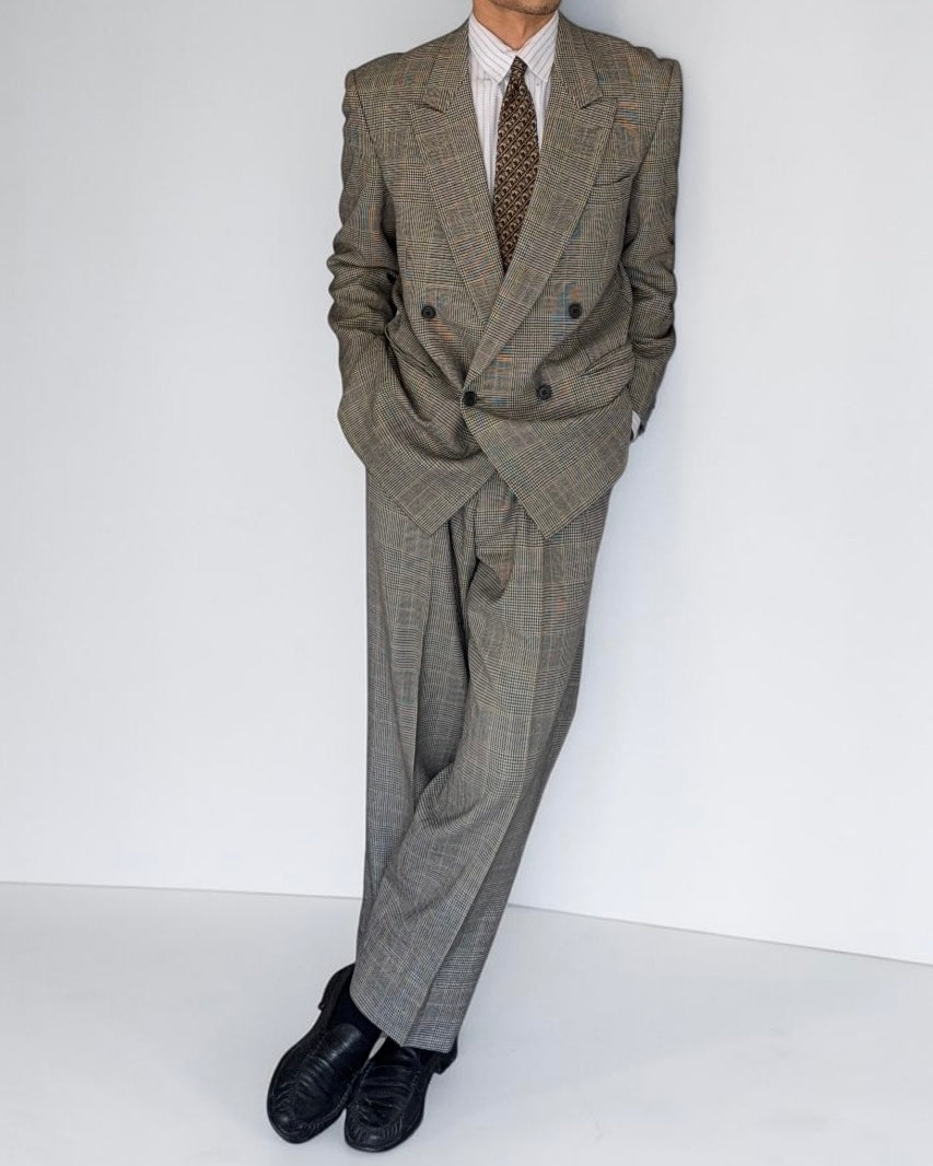 Paul Smith 1990s Peaked Lapel Double Breasted Wool Check Suit - Size M Jacket / 32" Waist