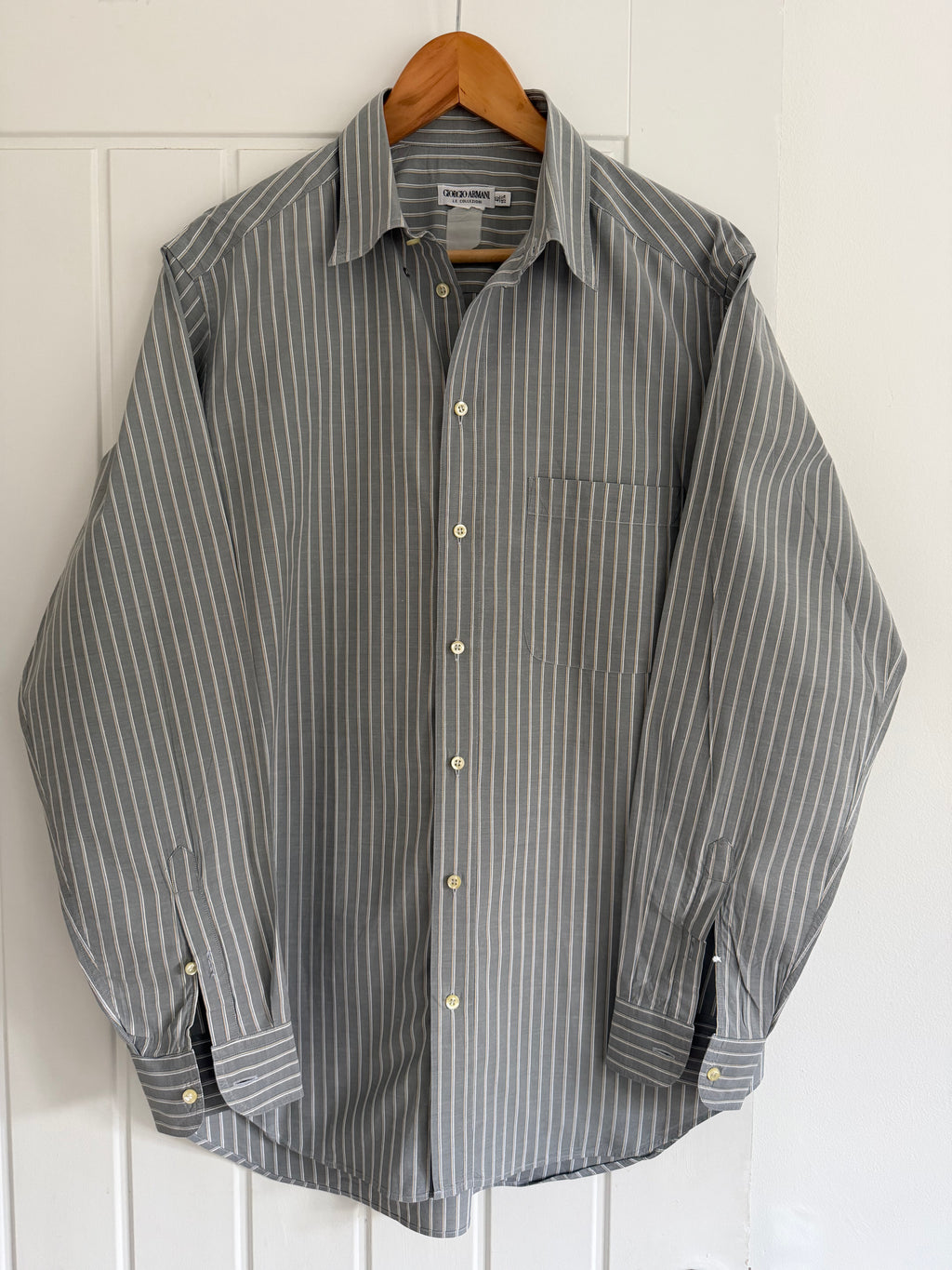 Giorgio Armani 1980s Multi Stripe Grey Cotton Shirt - Size M