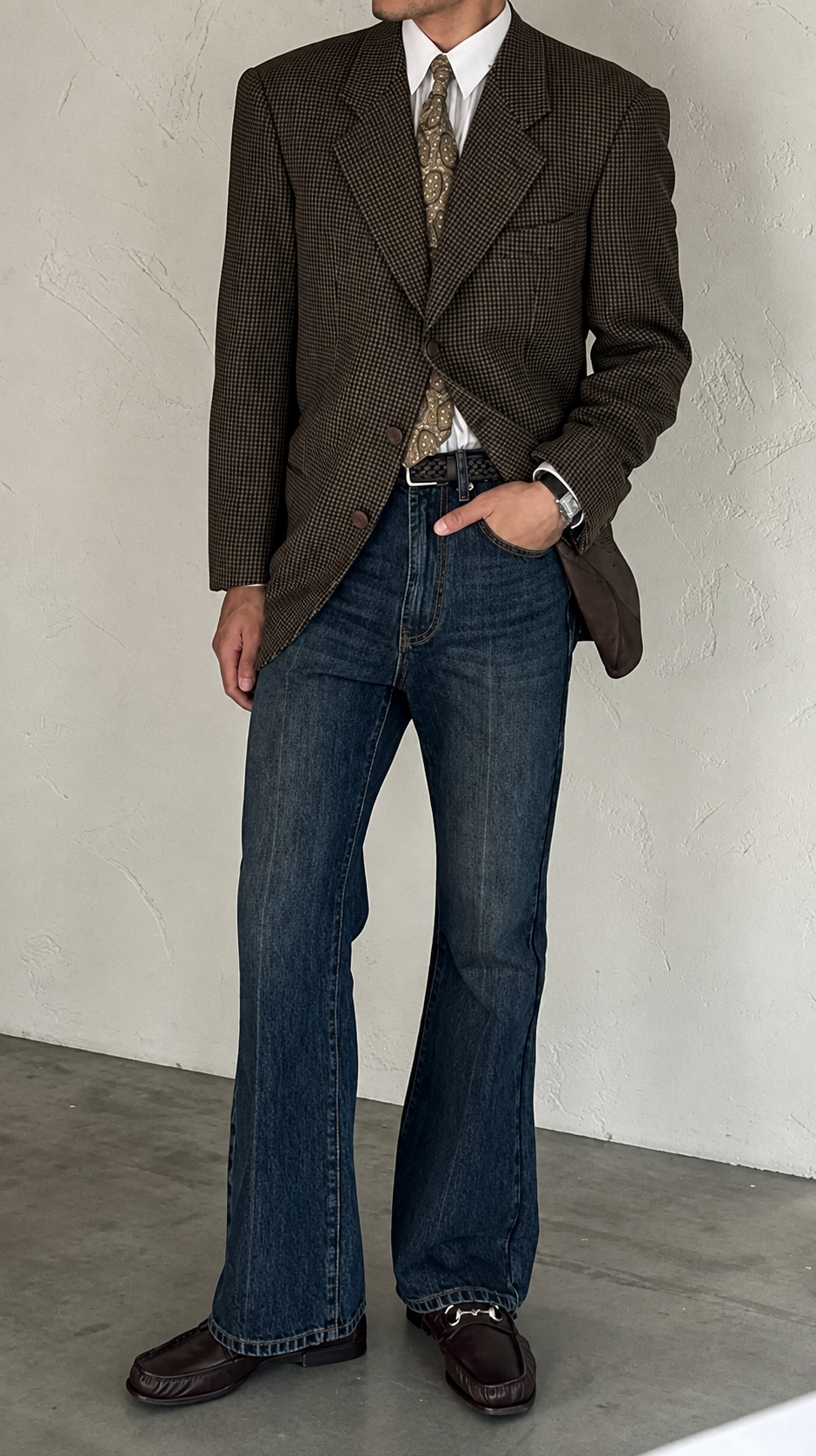 Giorgio Armani 1980s 3B Wool Cashmere Textured Brown Sport Jacket Blazer - Size M