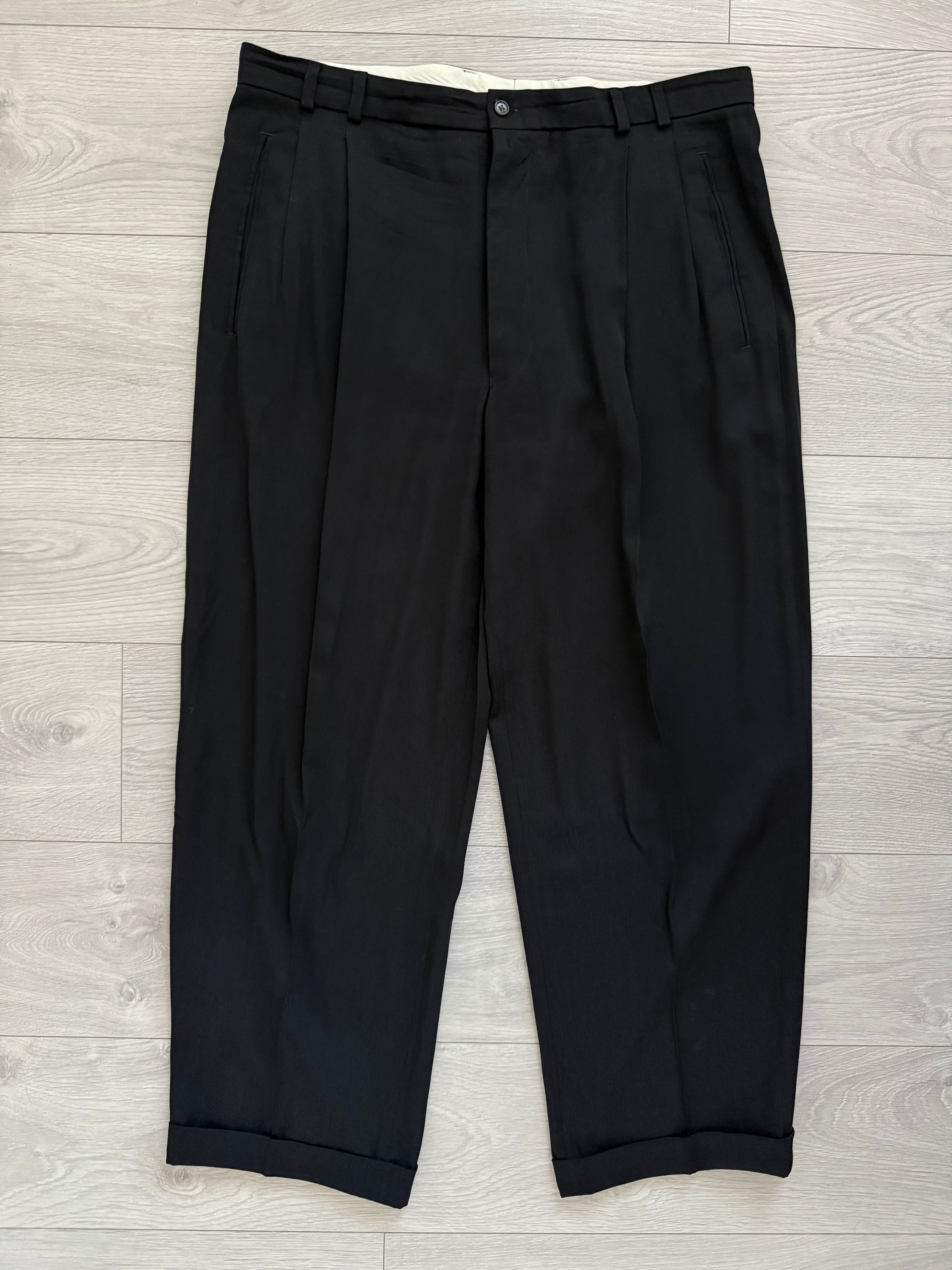 Giorgio Armani Black Label Mainline 1990s Nehru Collar Draped Wool Pleated Suit - Size XXL Jacket / 38" Waist