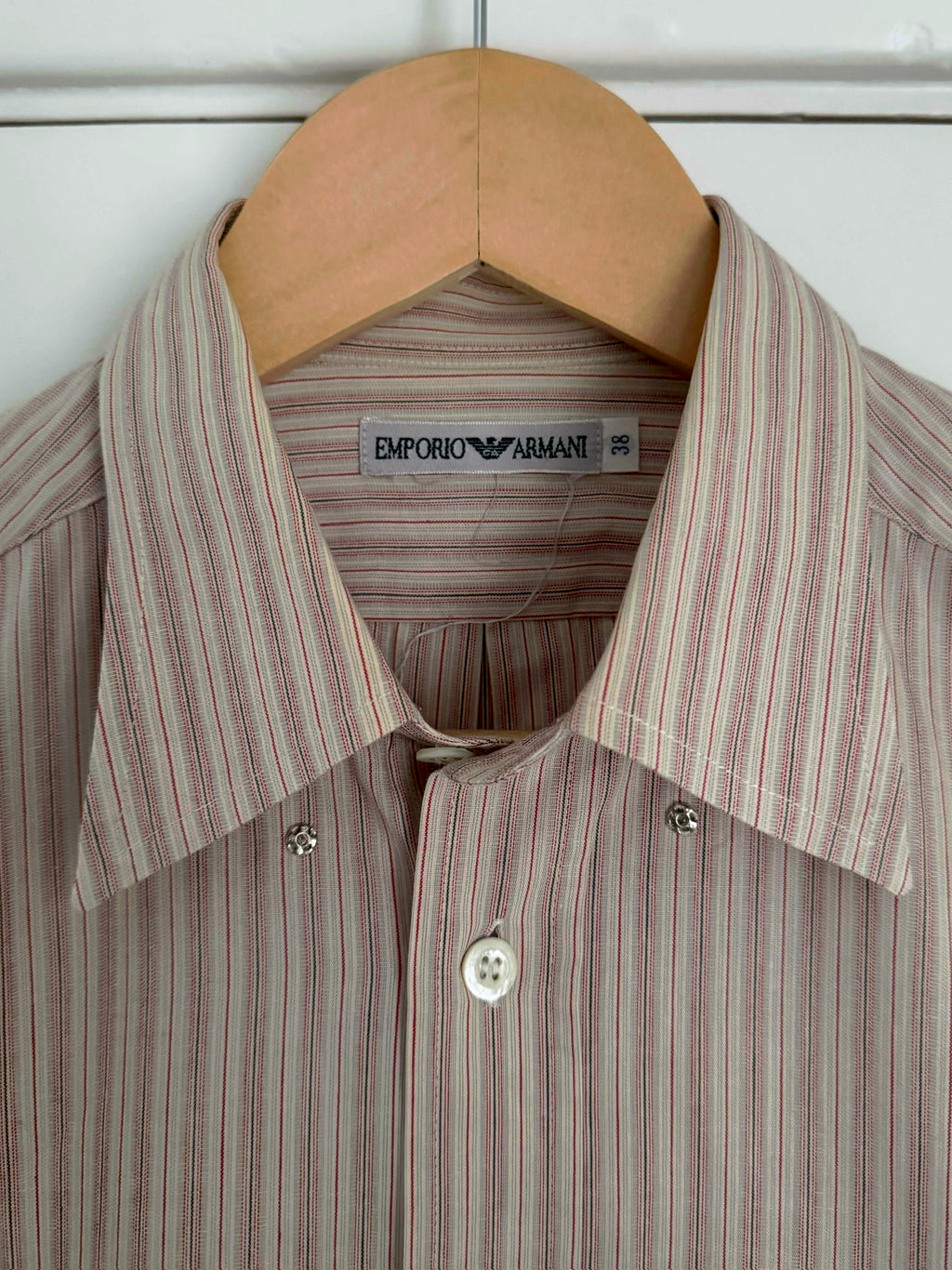 Emporio Armani 1990s Spear Snap Collar Striped Shirt - Size M