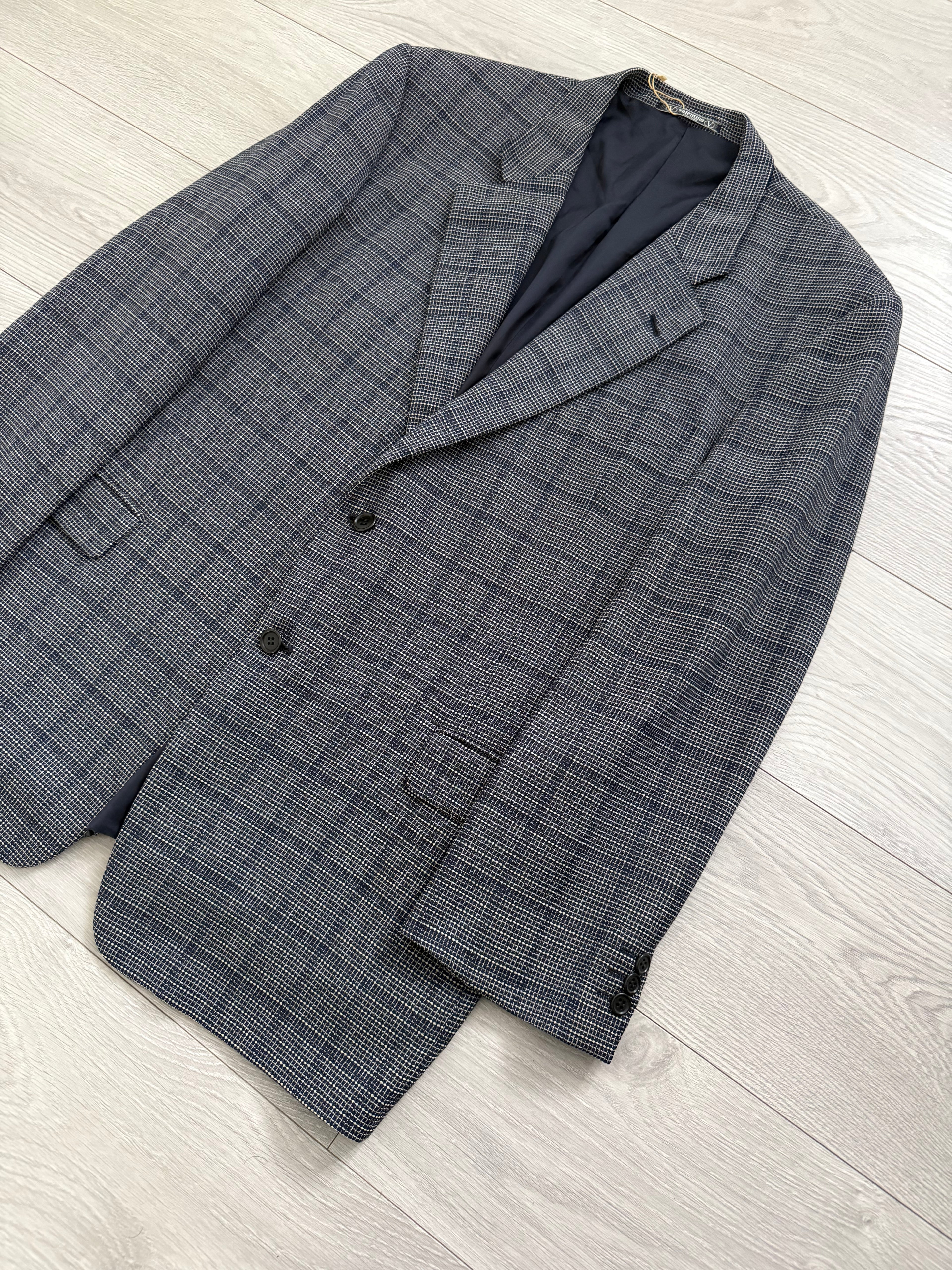Valentino 1980s 2B Textured Wool Check Sports Jacket Blazer  - Size XXL