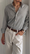 Giorgio Armani 1980s Multi Stripe Grey Cotton Shirt - Size M