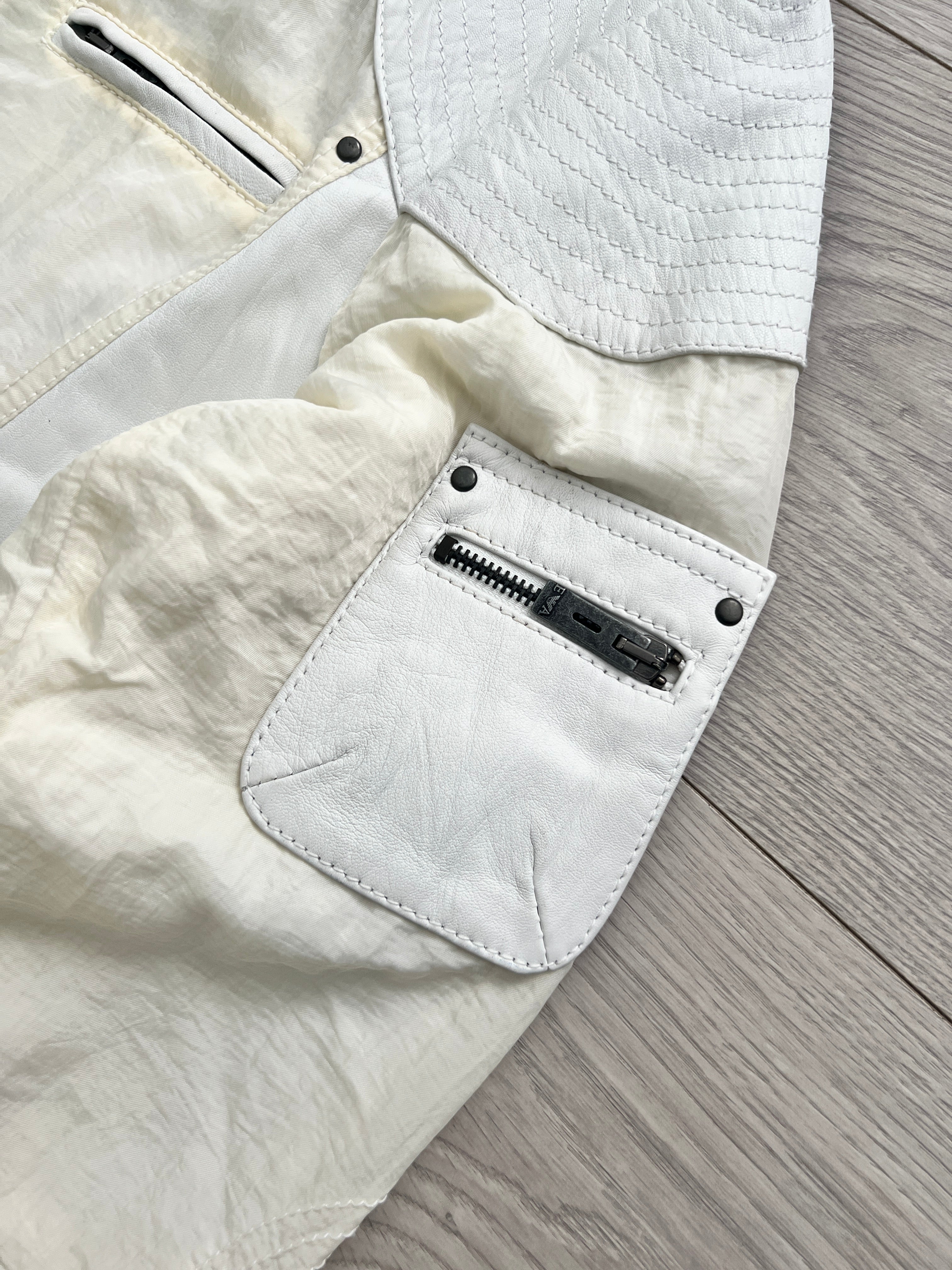 Emporio Armani 2001 Leather Panelled Cafe Racer Moto Jacket - Size M