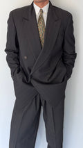 Giorgio Armani 1980s Peaked Lapel Double Breasted Striped Wool Pleated Suit - Size L Jacket / 34" Waist