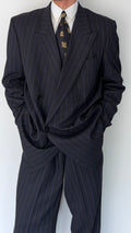 Hugo Boss 1980s Peaked Lapel Double Breasted Pleated Wool Suit - Size XXL Jacket / 34" Waist